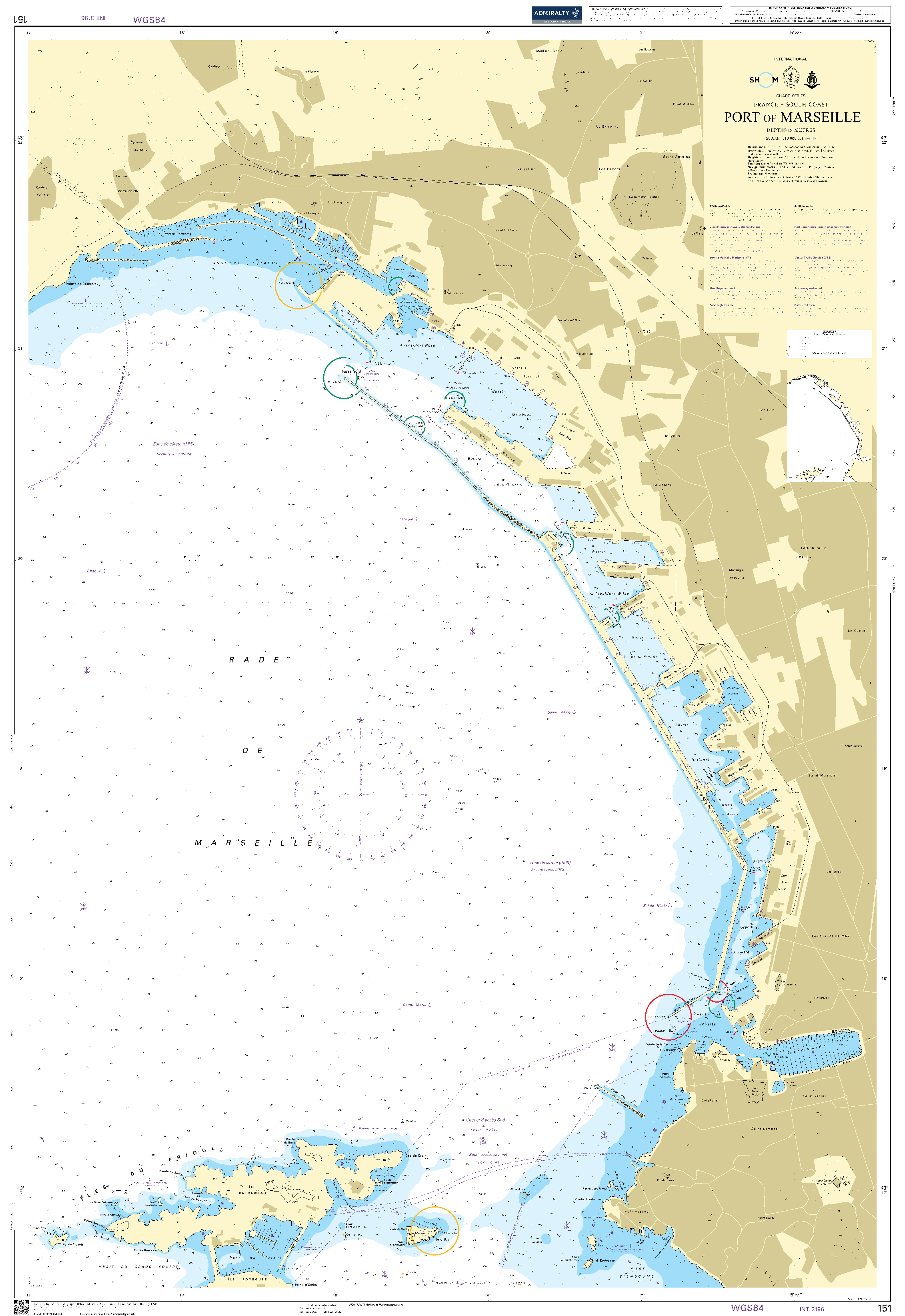 British Admiralty Nautical Chart 151: France – South Coast, Port of Marseille