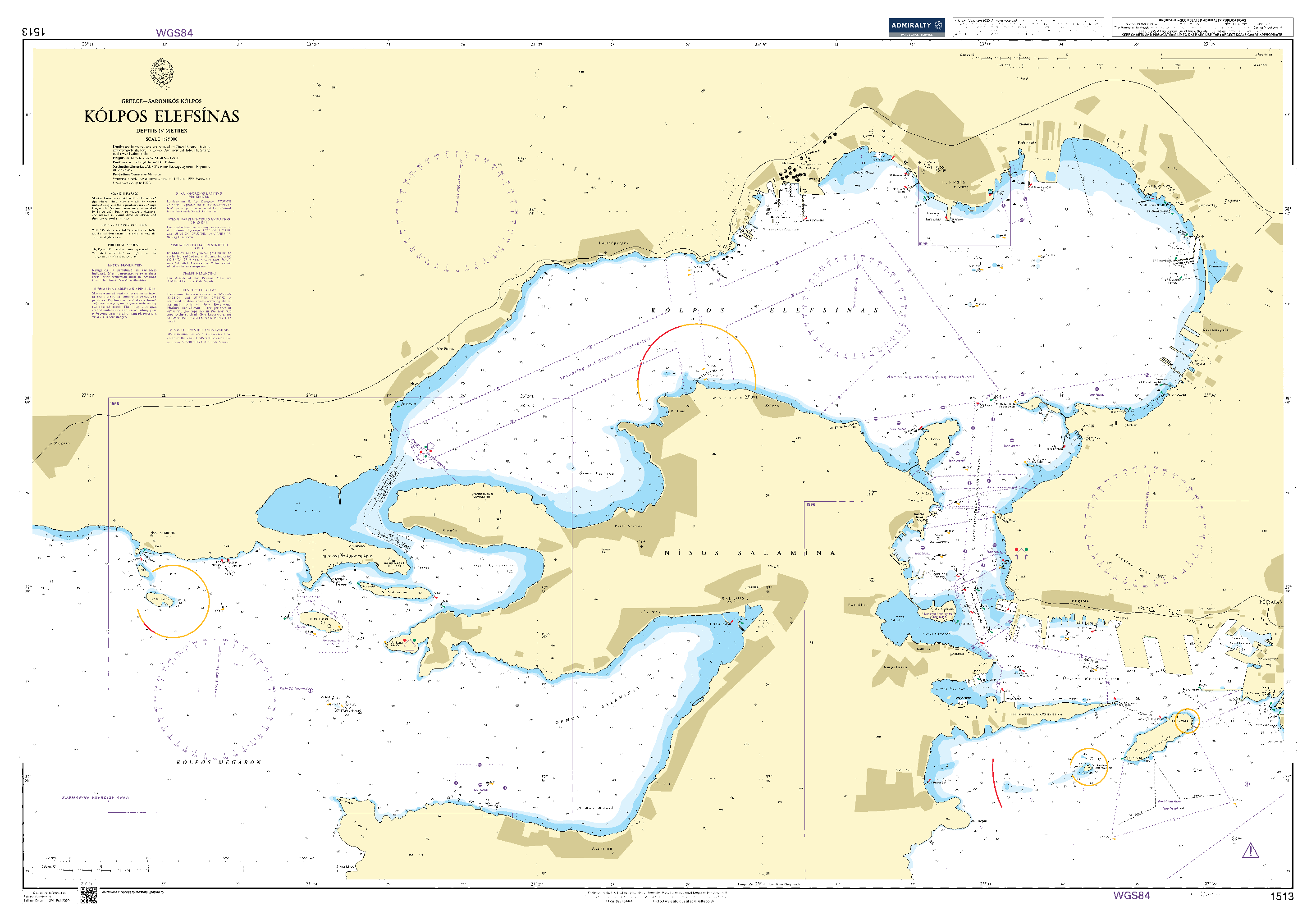 British Admiralty Nautical Chart  1513: Kolpos Elefsinas
