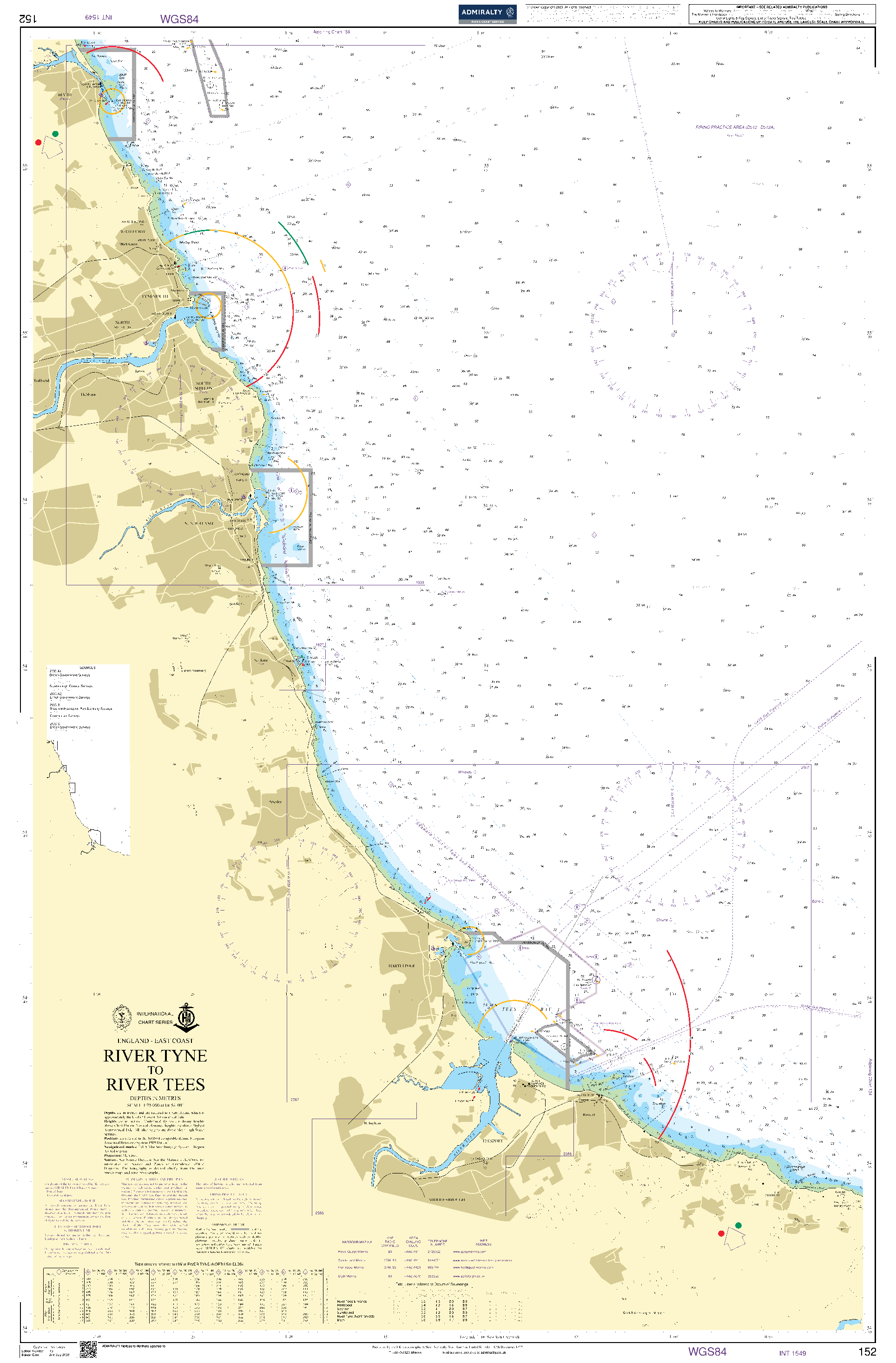 British Admiralty Nautical Chart 152: England - East Coast, River Tyne to River Tees