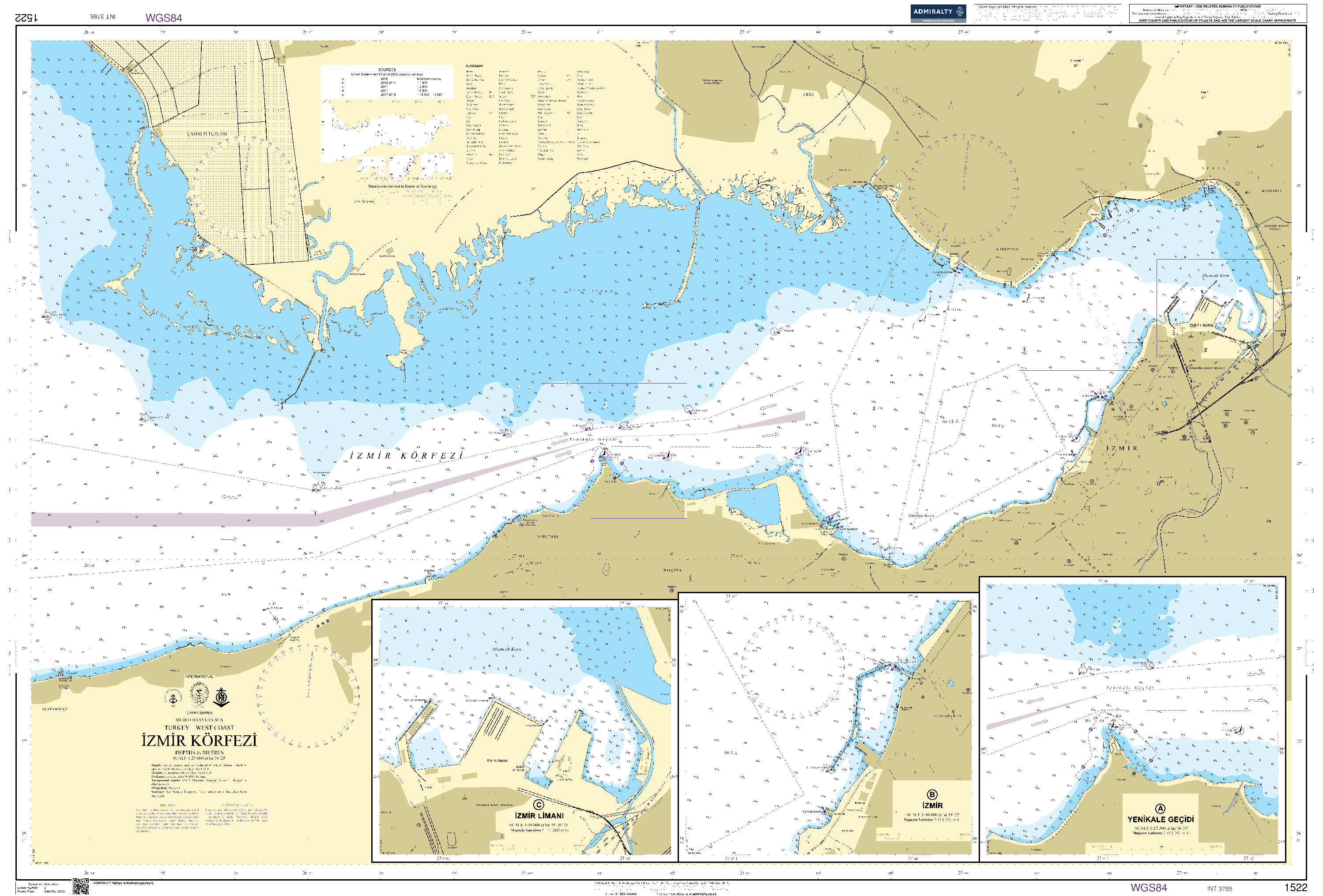 British Admiralty Nautical Chart 1522: Turkey - West Coast, Izmir Körfezi