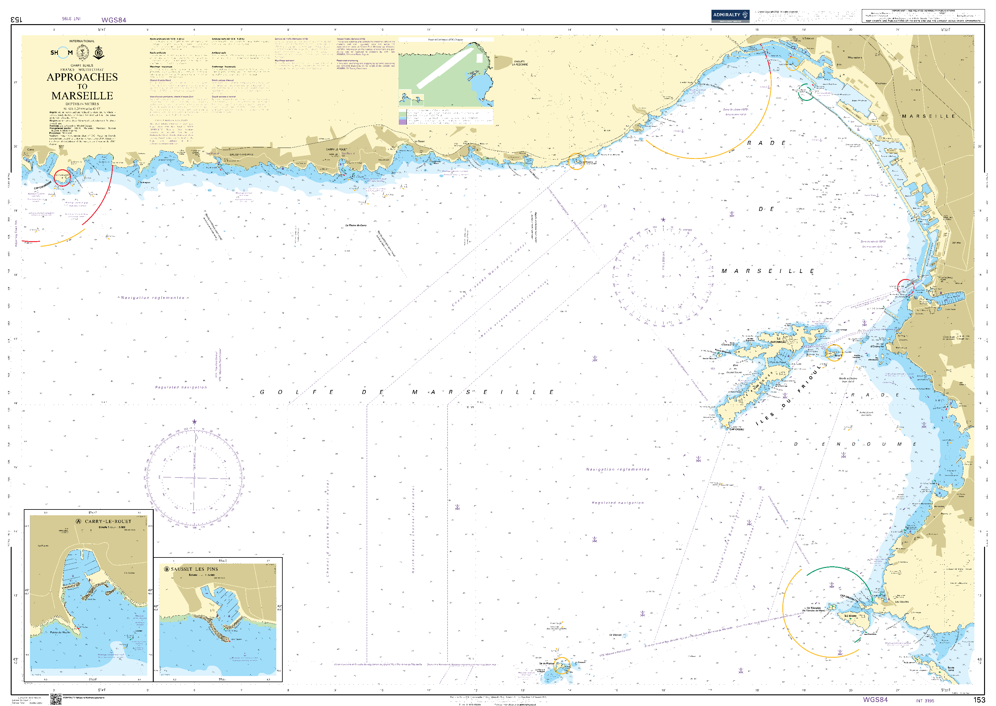 British Admiralty Nautical Chart 153: France – South Coast, Approaches to Marseille