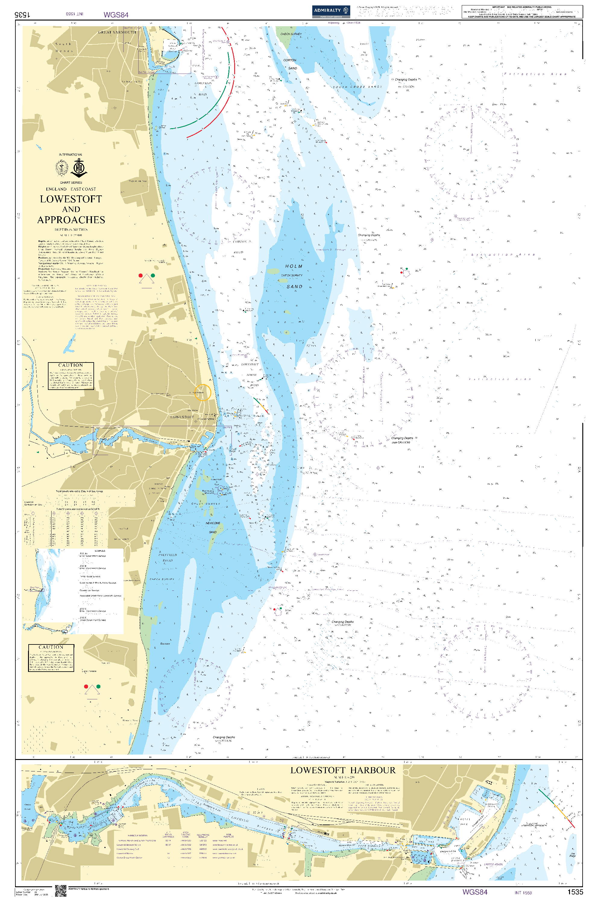 British Admiralty Nautical Chart 1535: England - East Coast, Lowestoft and Approaches. Lowestoft Harbour