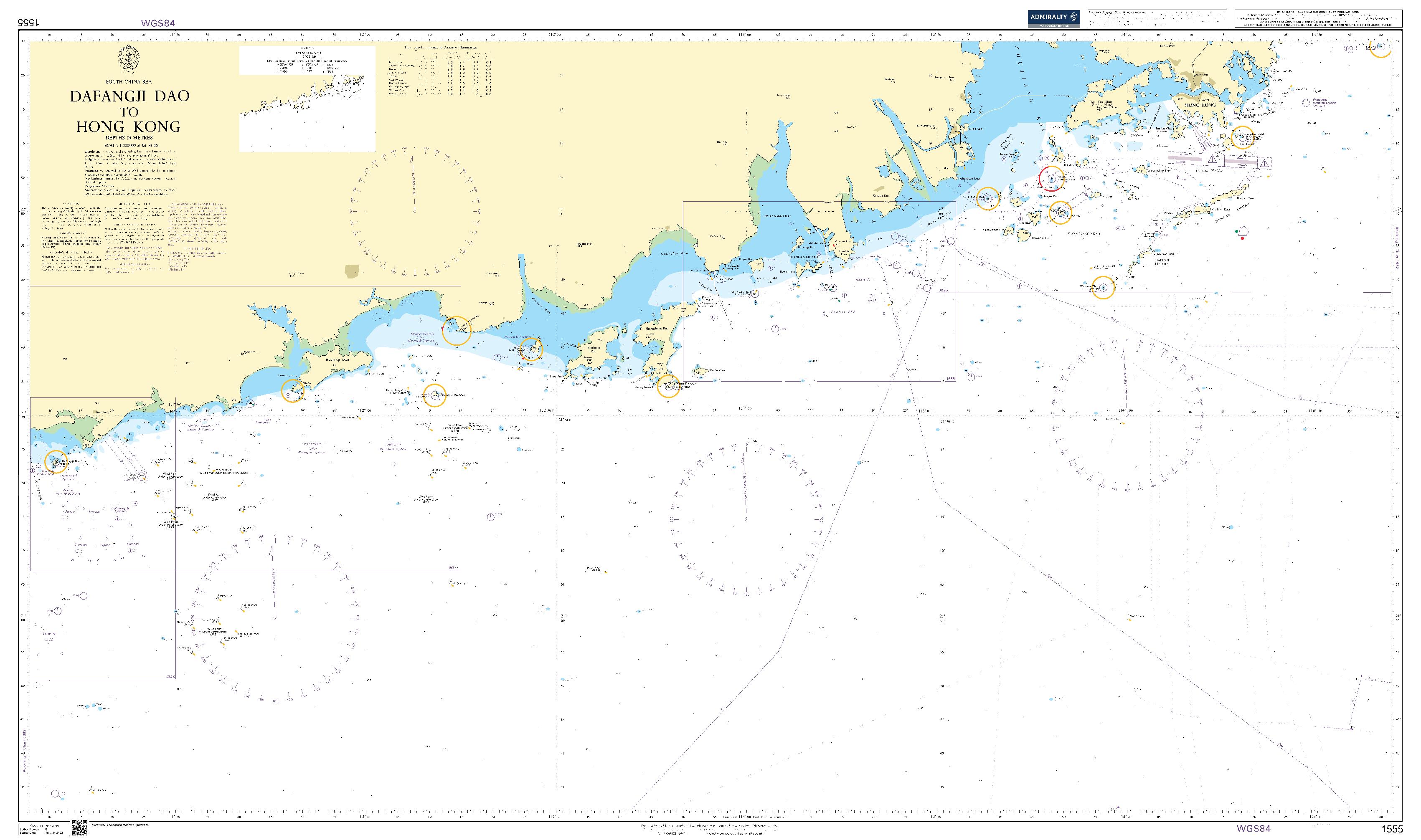 British Admiralty Nautical Chart  1555: Dafangji Dao to Hong Kong