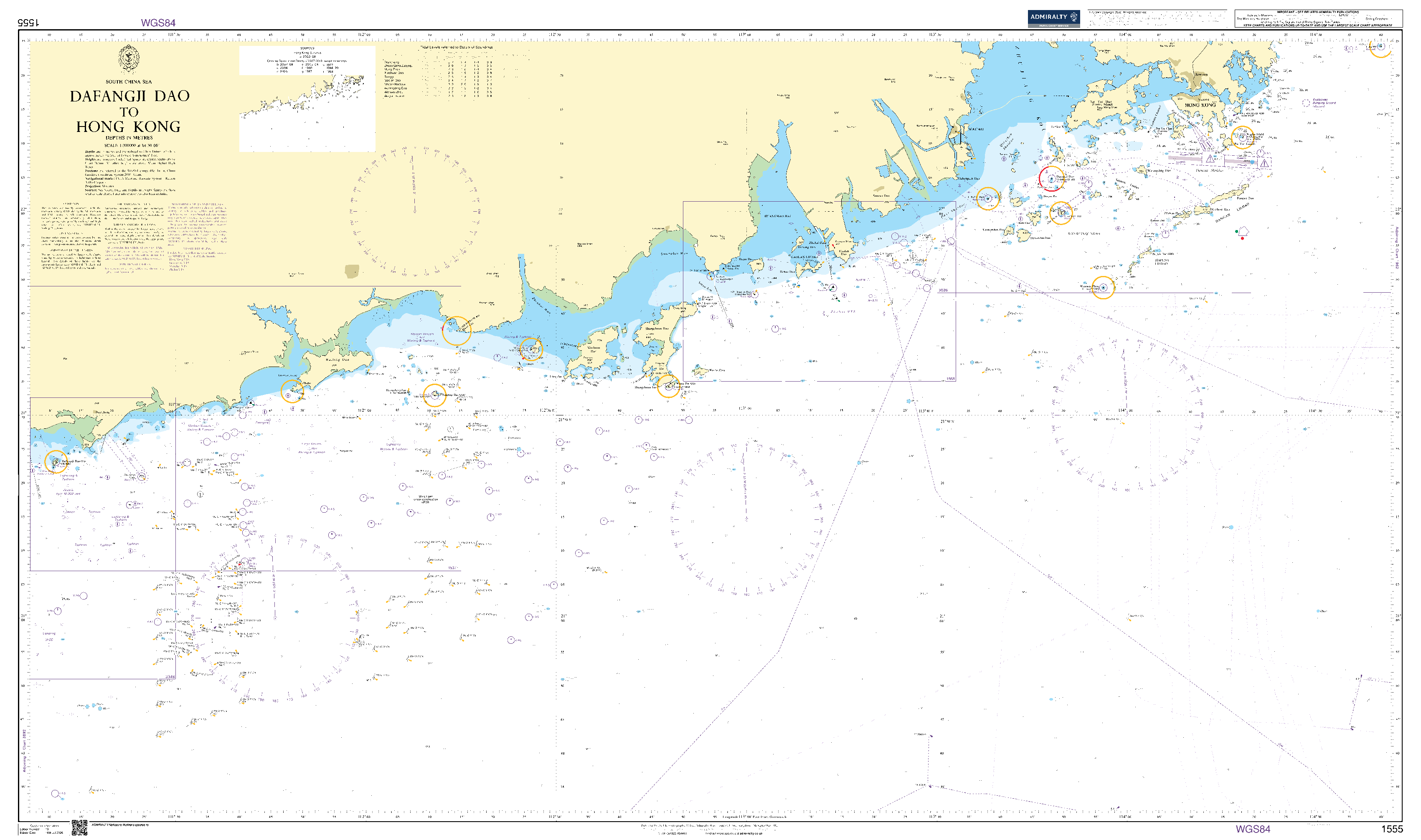 British Admiralty Nautical Chart  1555: Dafangji Dao to Hong Kong