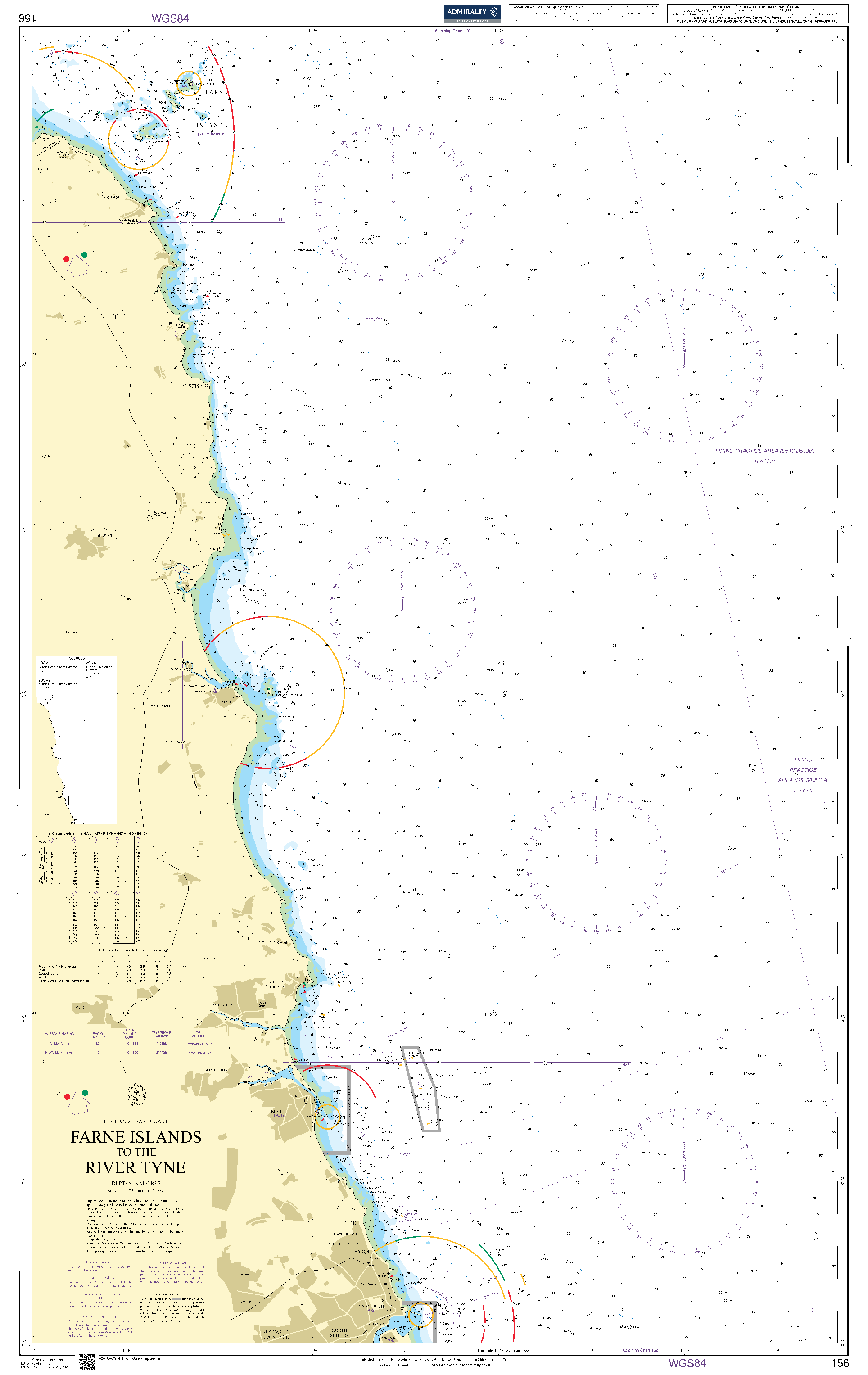 British Admiralty Nautical Chart 156: Farne Islands to the River Tyne