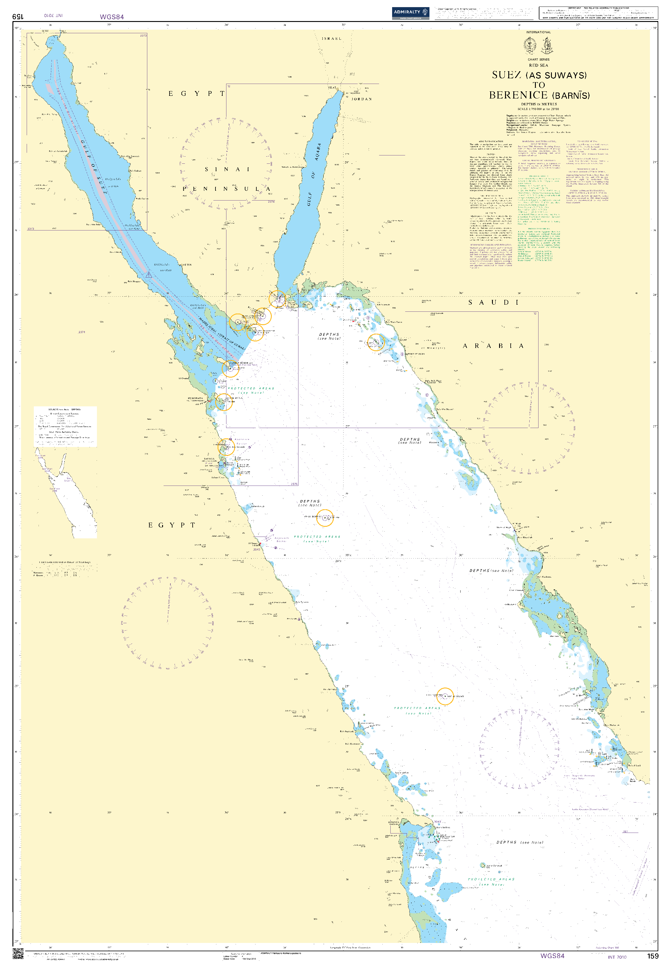 British Admiralty Nautical Chart 159: Suez (As Suways) to Berenice (Barnis)