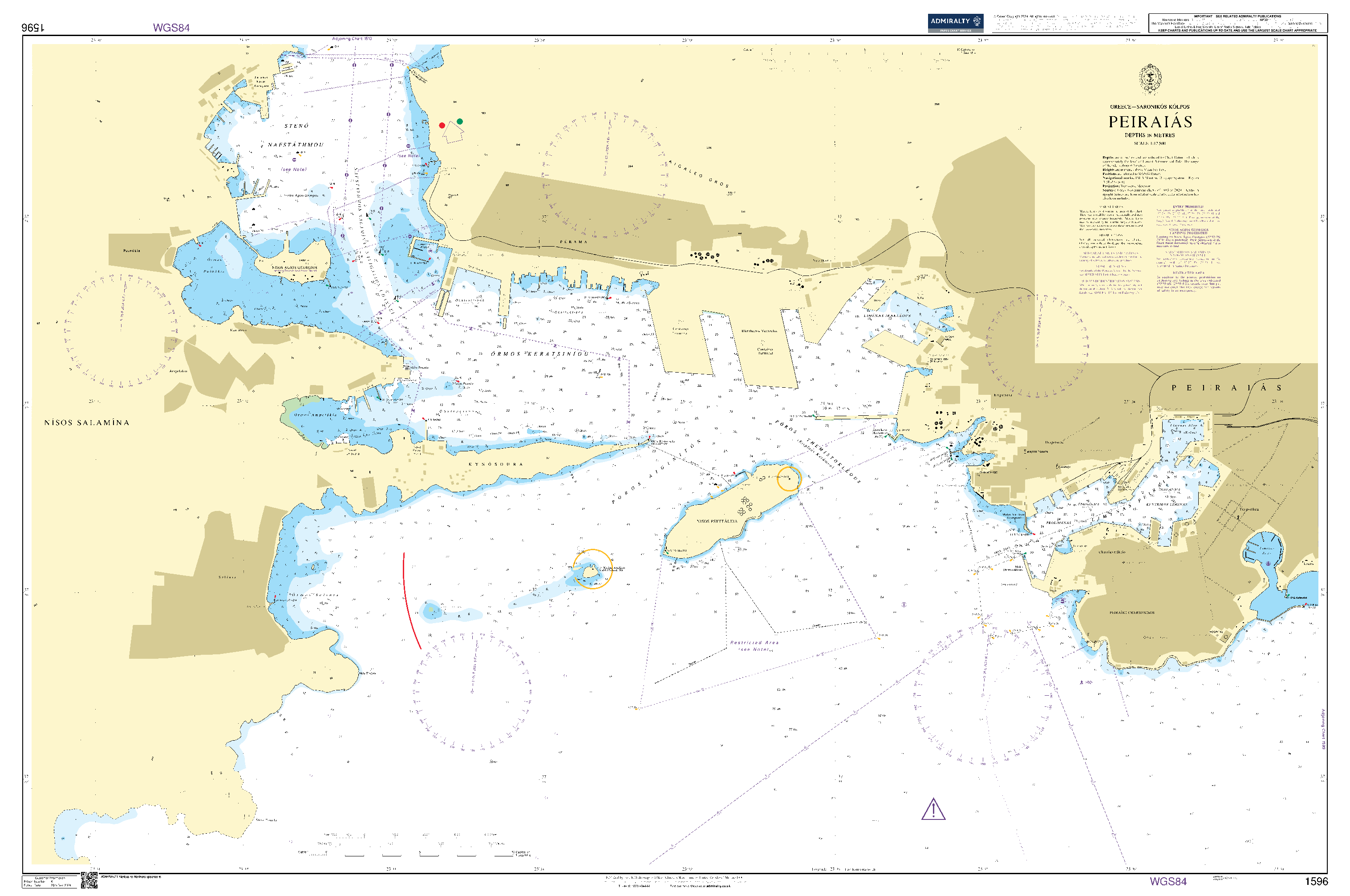 British Admiralty Nautical Chart 1596: Peiraias