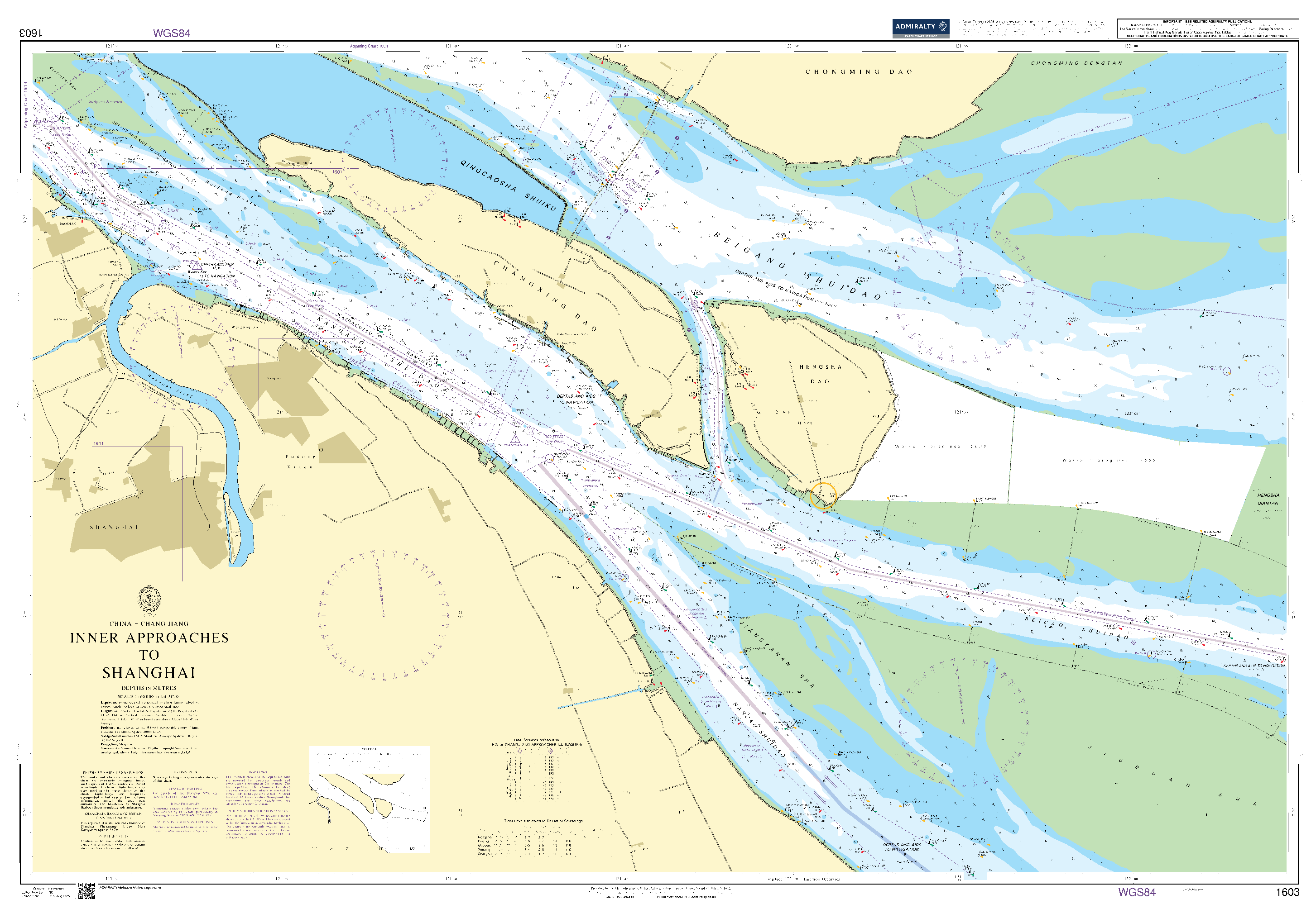 British Admiralty Nautical Chart 1603: China - Chang Jiang, Inner Approaches to Shanghai