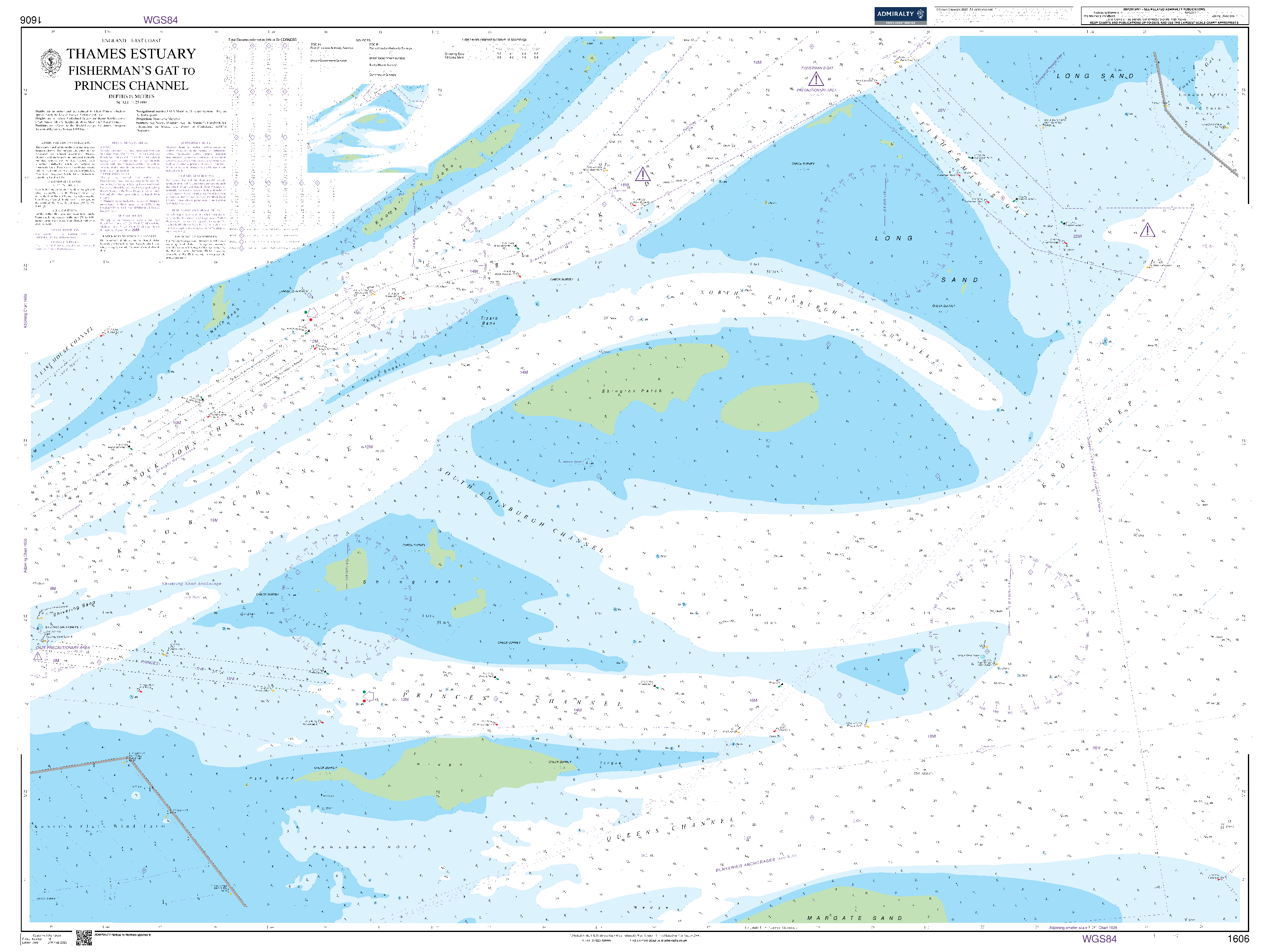 British Admiralty Nautical Chart 1606: England - East Coast, Thames Estuary, Fisherman's Gat to Princes Channel