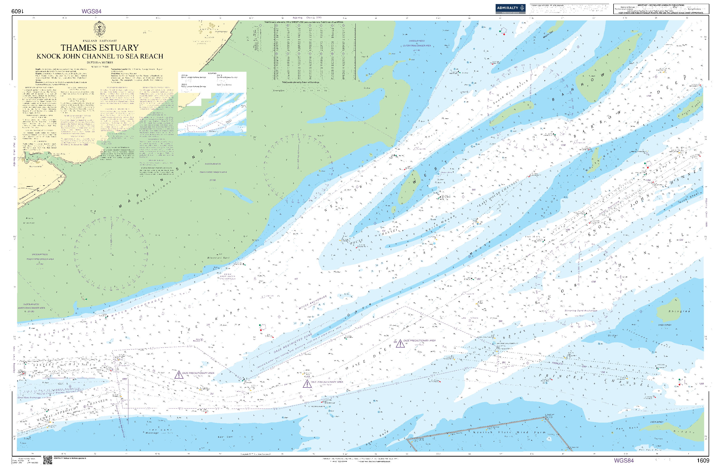 British Admiralty Nautical Chart 1609: England - East Coast, Thames Estuary, Knock John Channel to Sea Reach