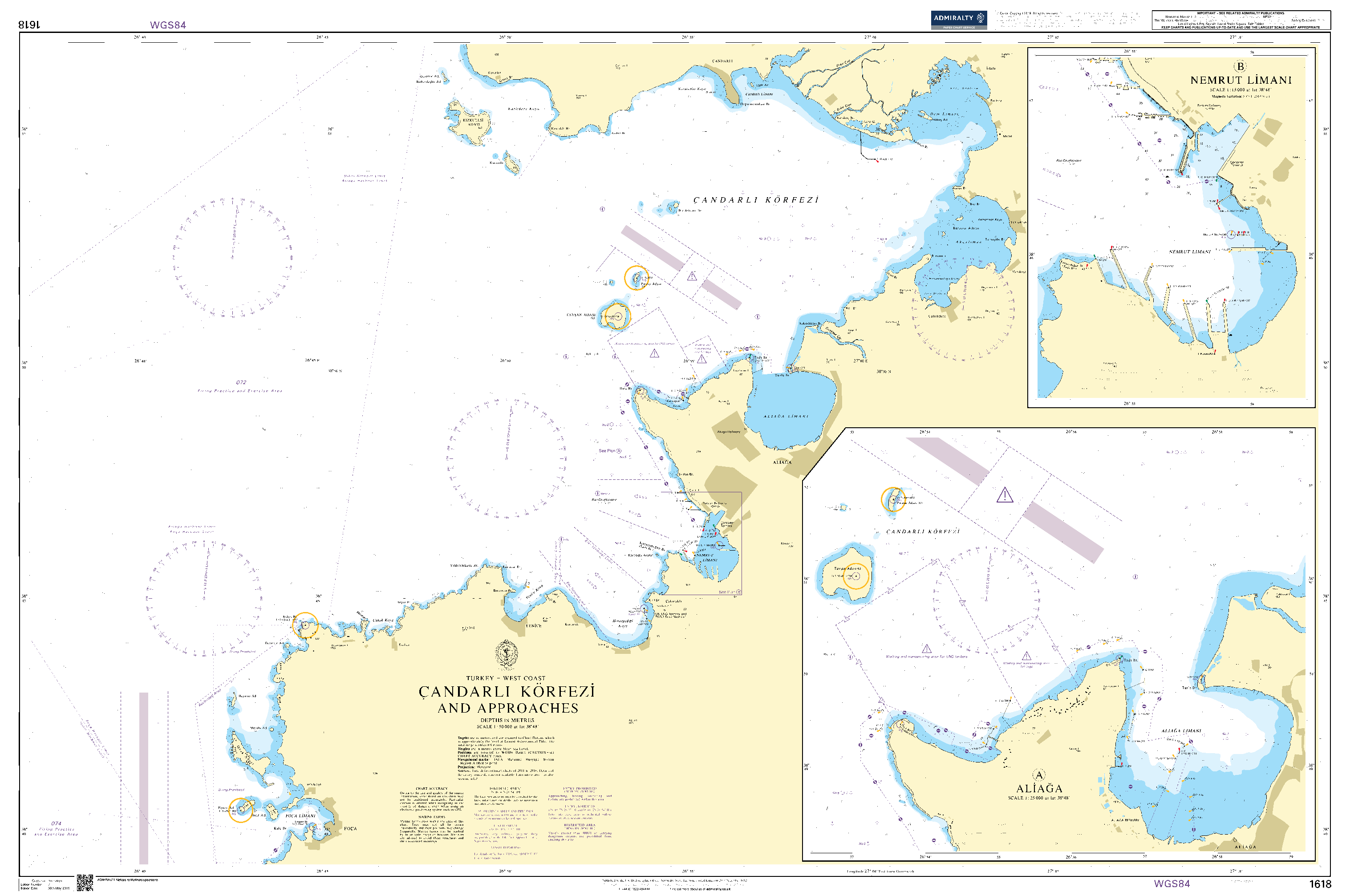 British Admiralty Nautical Chart 1618: Turkey – West Coast, Çandarli Körfezi and Approaches