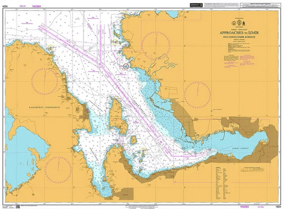 British Admiralty Nautical Chart 1624: Approaches to Izmir Including Izmir Korfezi