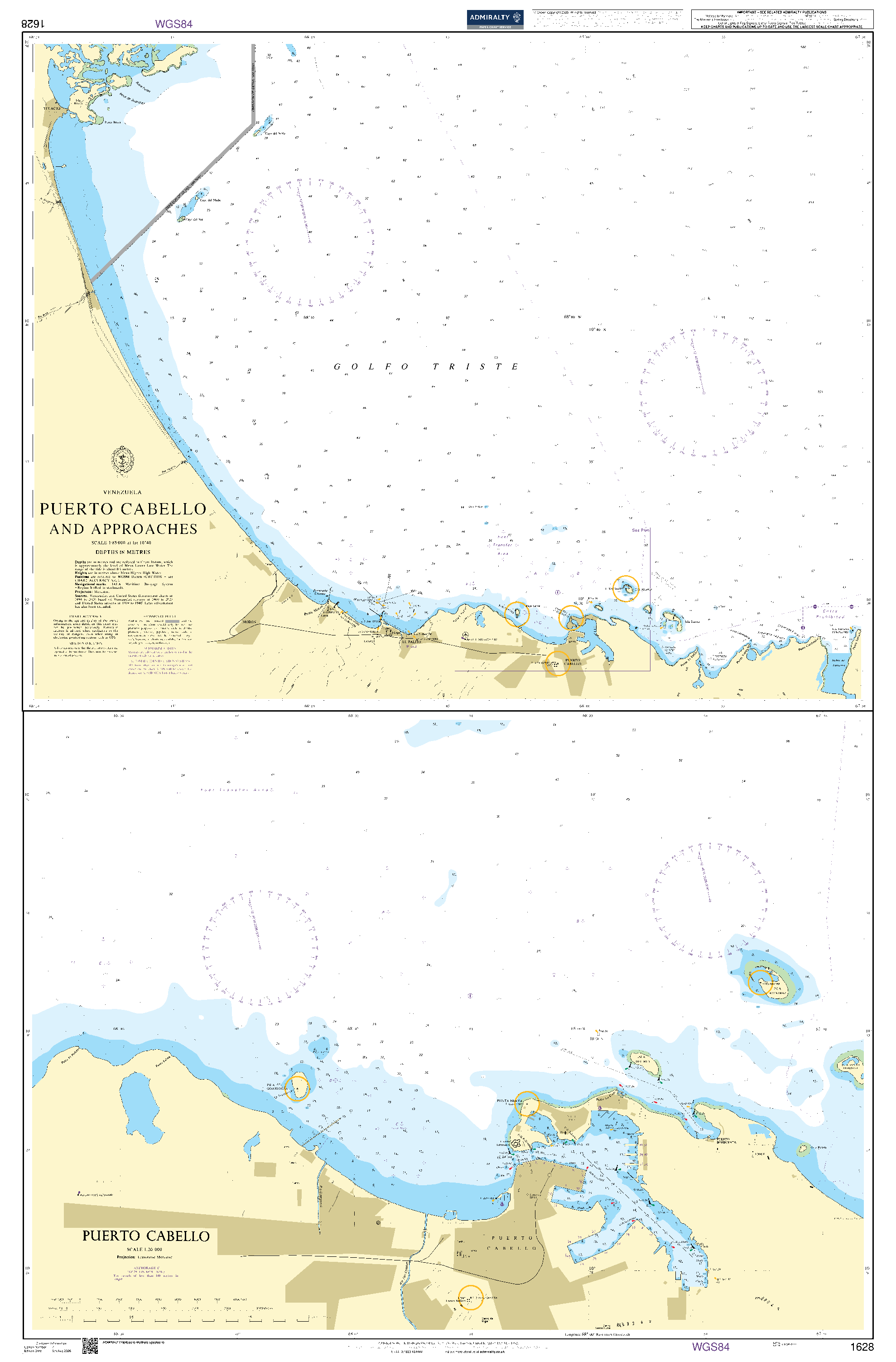 British Admiralty Nautical Chart 1628: Venezuela, Puerto Cabello and Approaches. Puerto Cabello