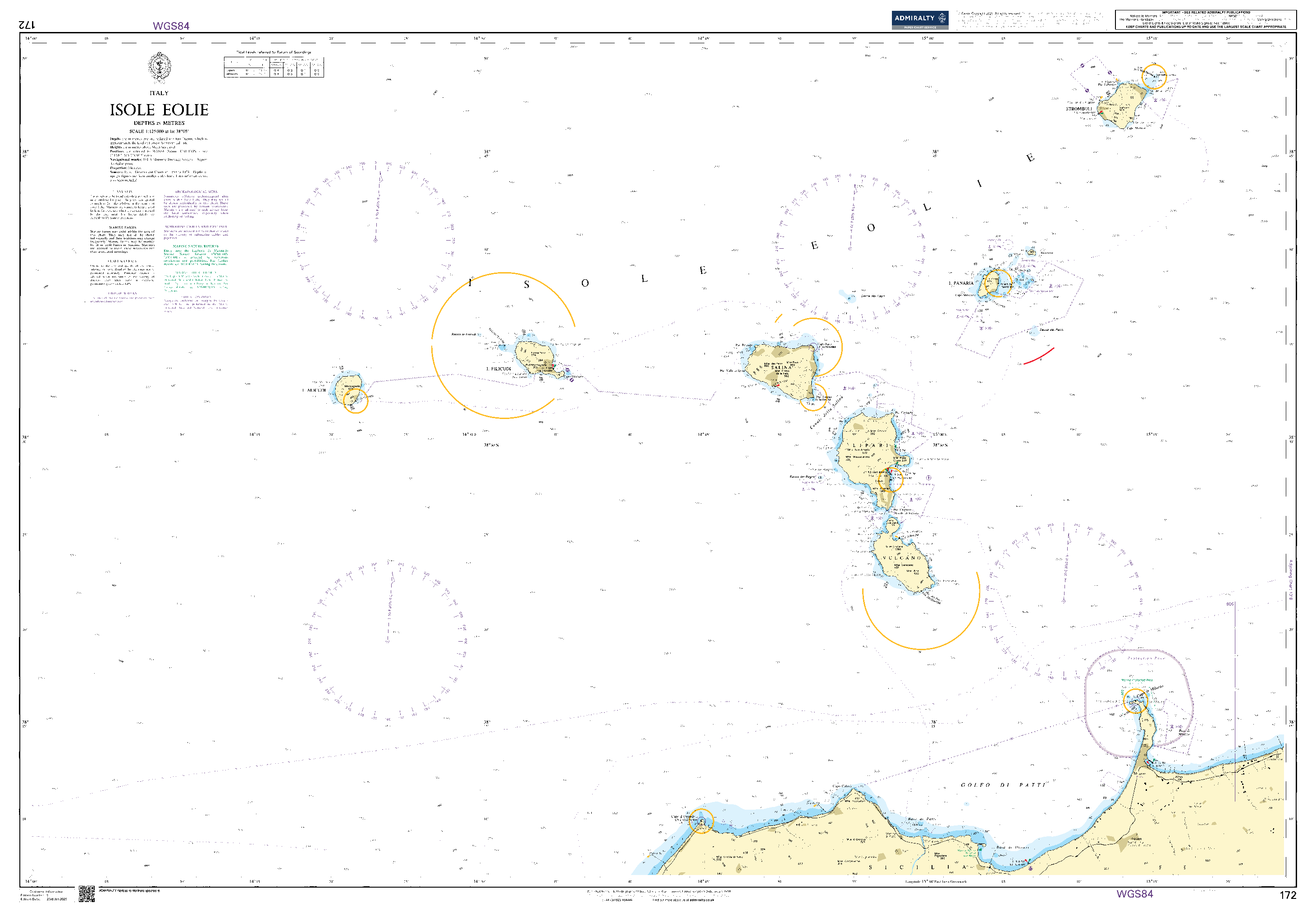 British Admiralty Nautical Chart 172: Isole Eolie