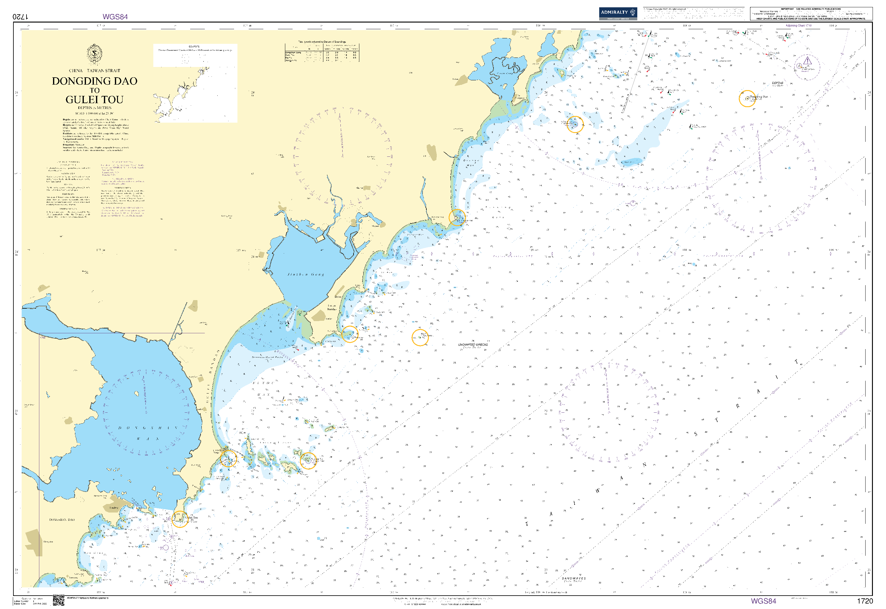 British Admiralty Nautical Chart 1720: China - Taiwan Strait, Dongding Dao to Gulei Tou