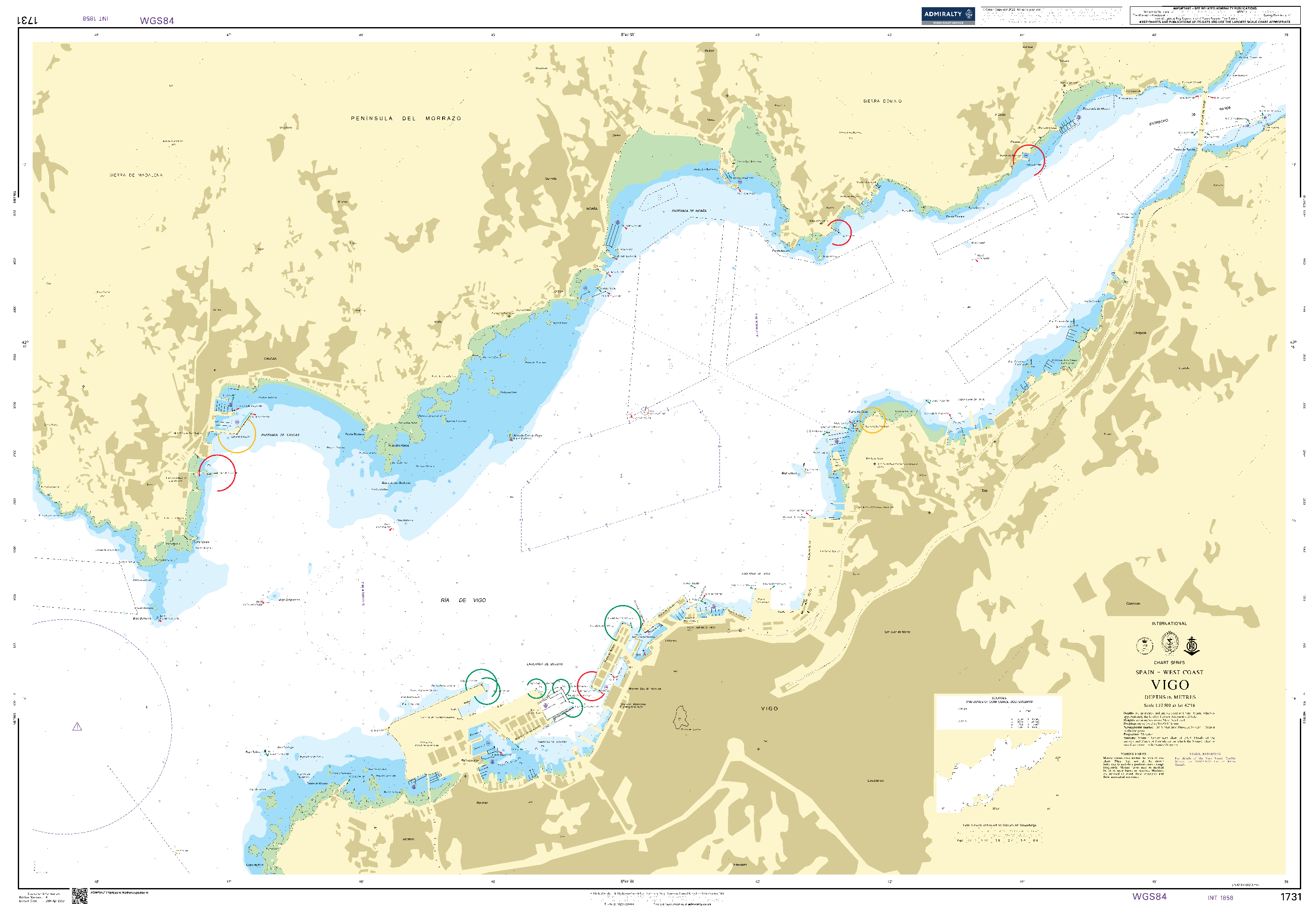 British Admiralty Nautical Chart  1731: Vigo