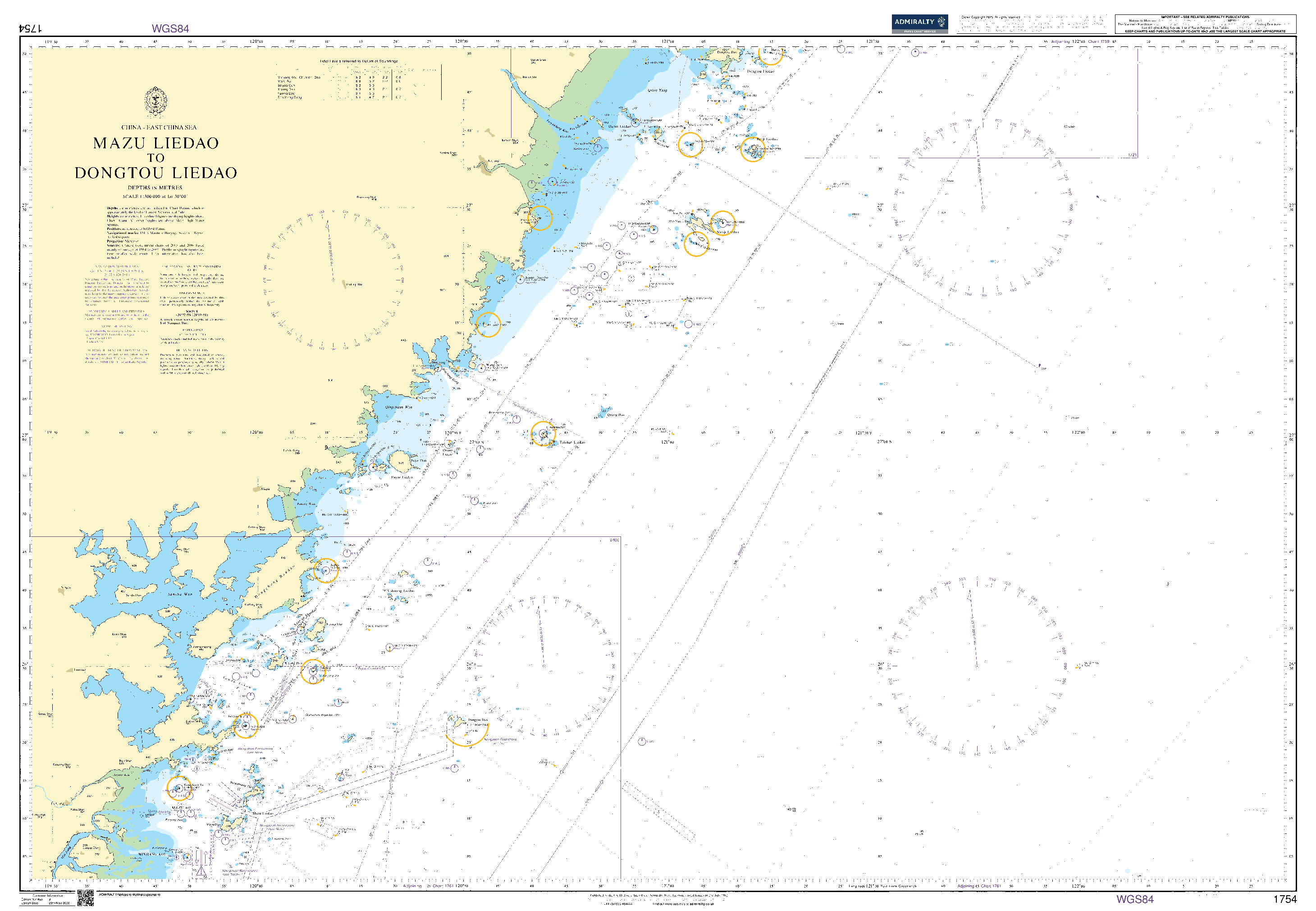 British Admiralty Nautical Chart 1754: China - Dong Hai, Mazu Liedao to Dongtou Liedao