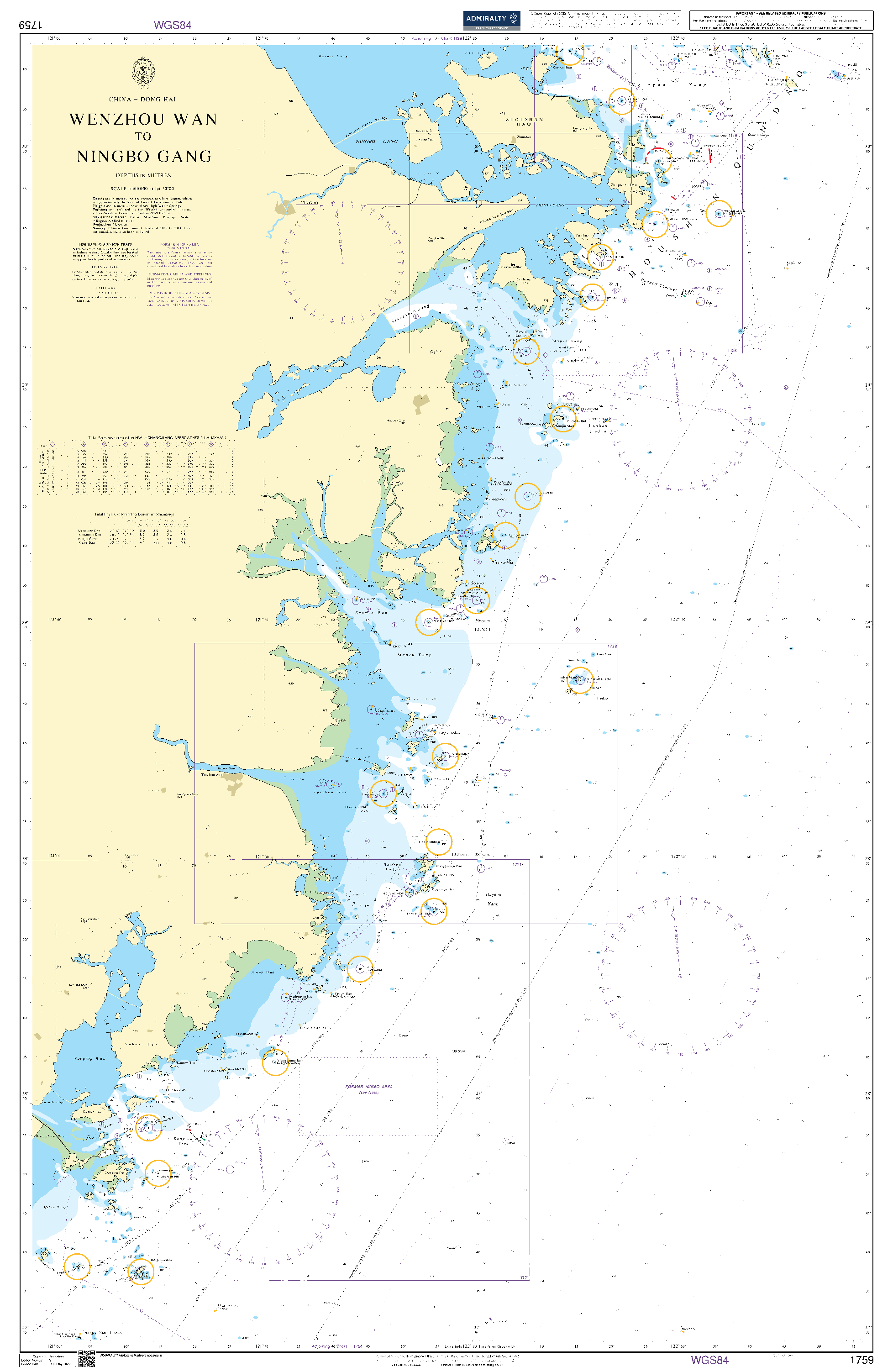 British Admiralty Nautical Chart 1759: Wenzhou Wan to Ningbo Gang