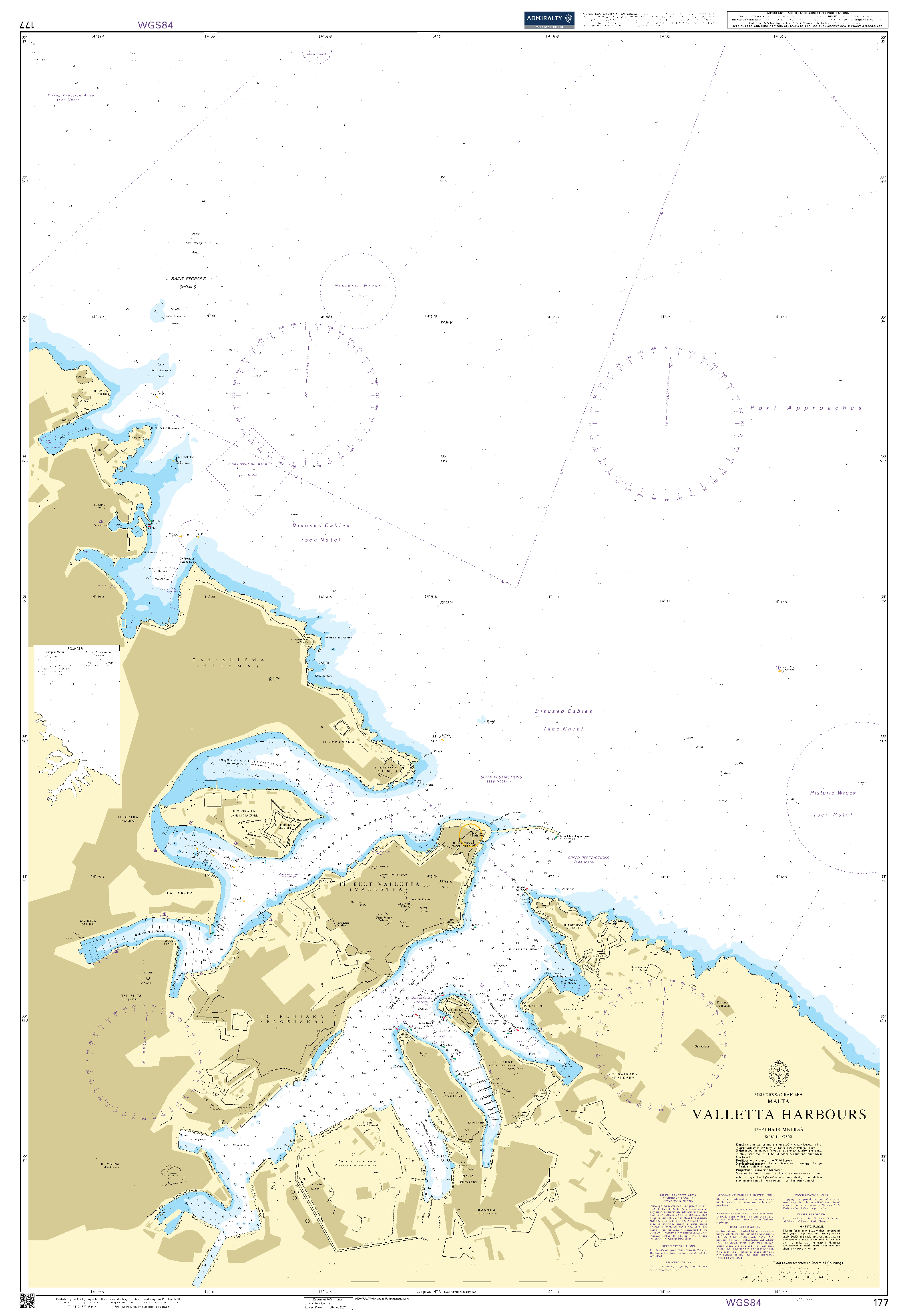 British Admiralty Nautical Chart 177: Valletta Harbours