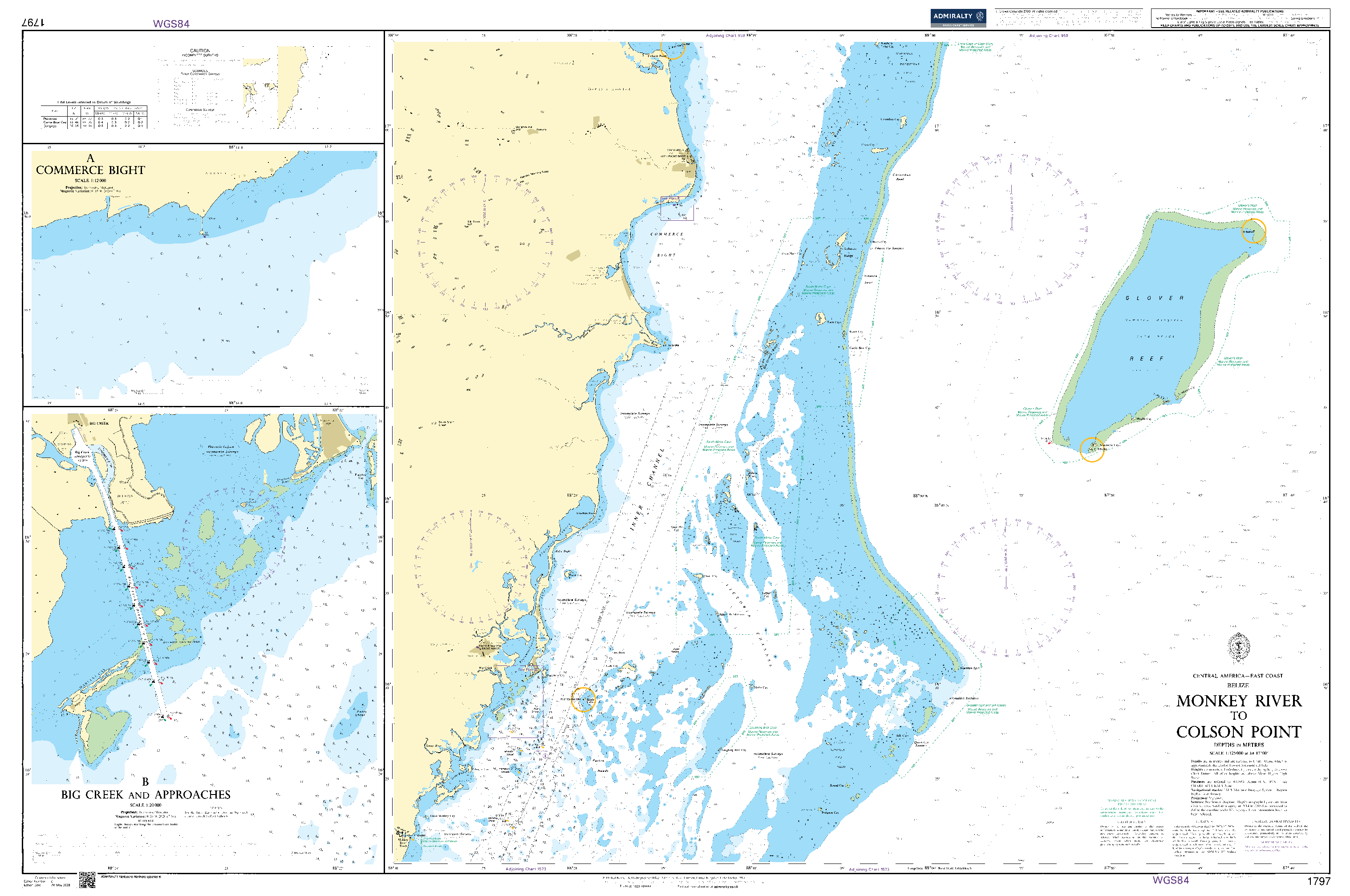 British Admiralty Nautical Chart  1797: Monkey River to Colson Point
