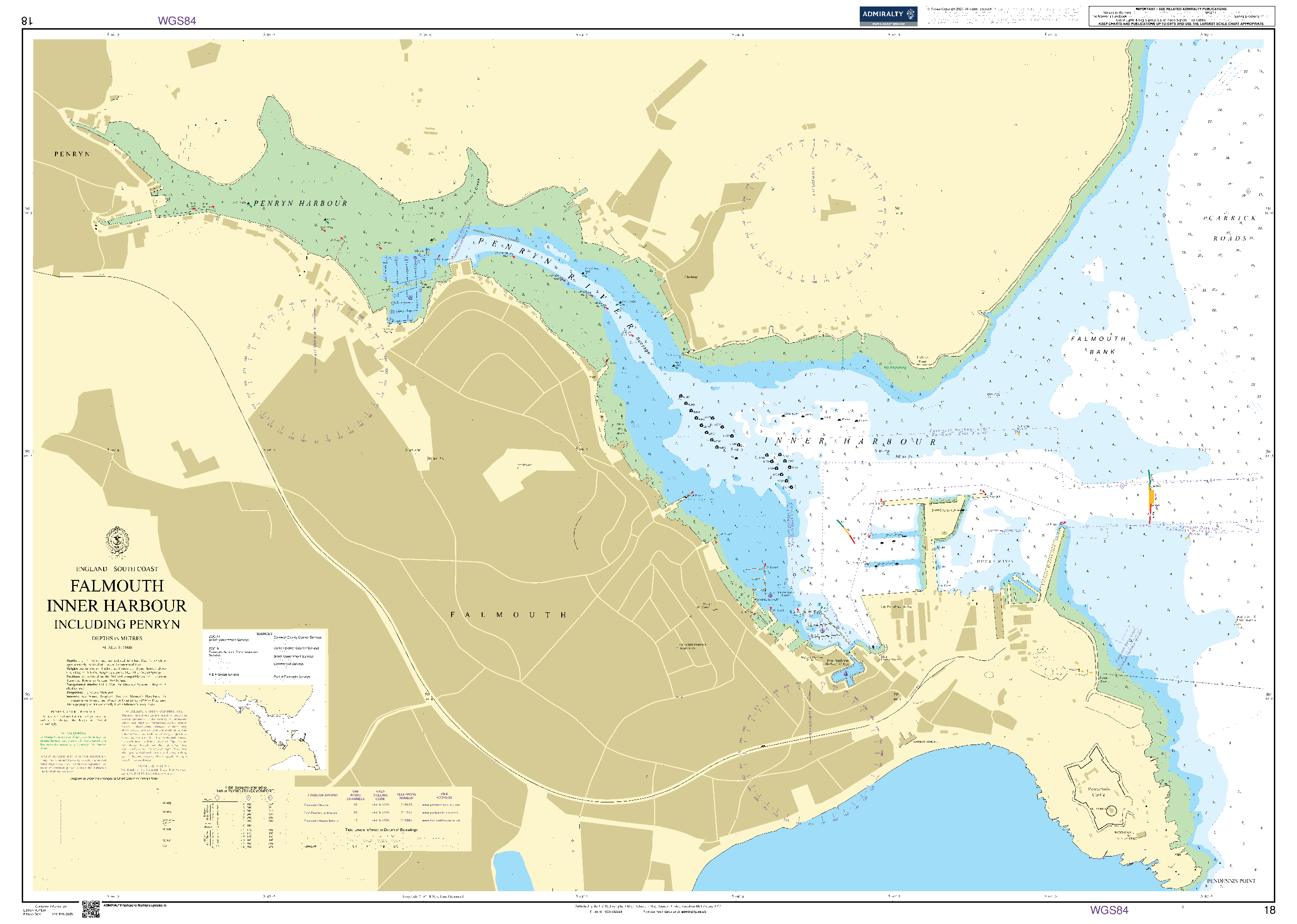 British Admiralty Nautical Chart 18: Falmouth Inner Harbour Including Penryn