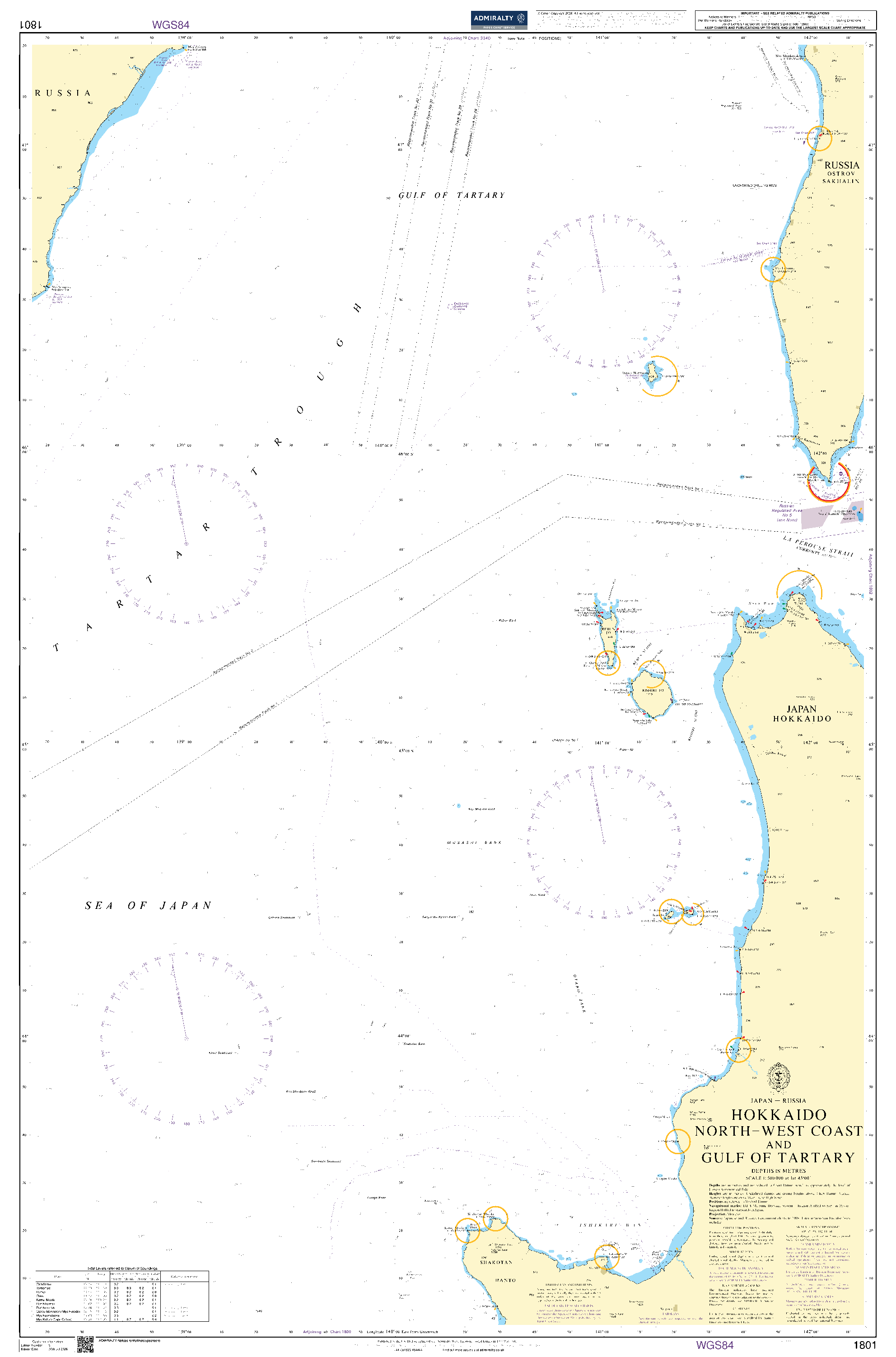 British Admiralty Nautical Chart 1801: Hokkaido - North West Coast and Gulf of Tartary