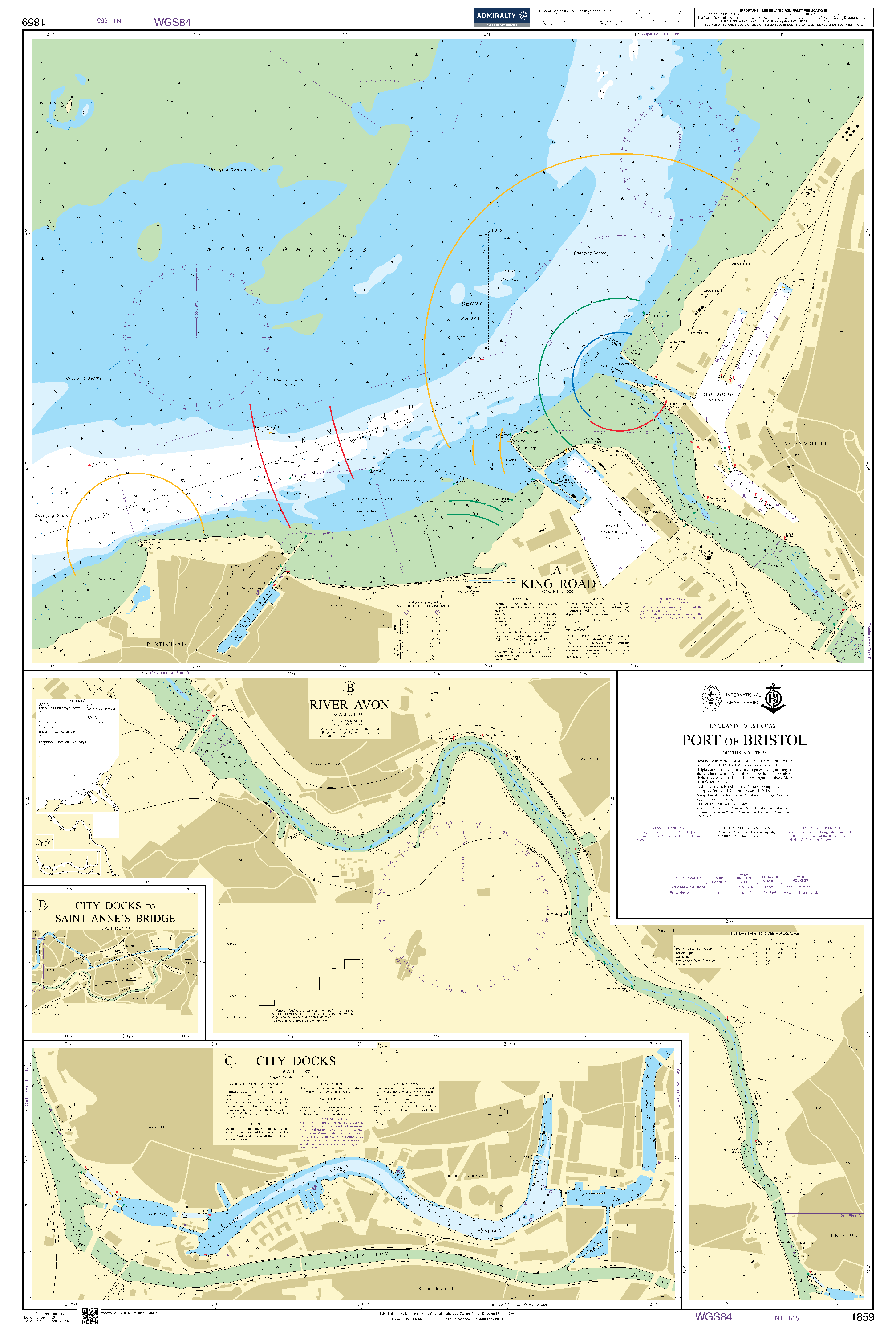 British Admiralty Nautical Chart 1859: England - West Coast, Port of Bristol