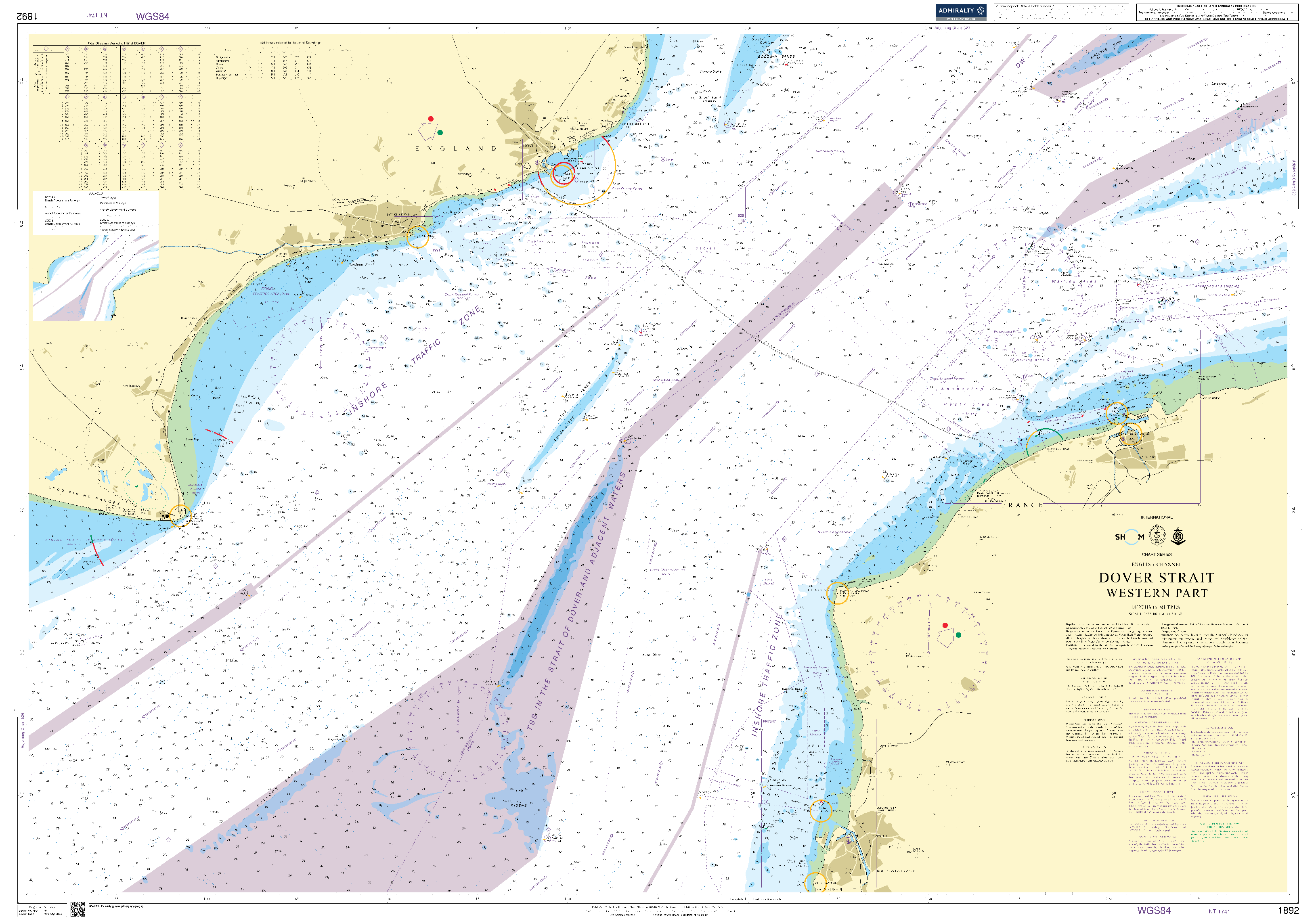 British Admiralty Nautical Chart 1892: English Channel, Dover Strait, Western Part
