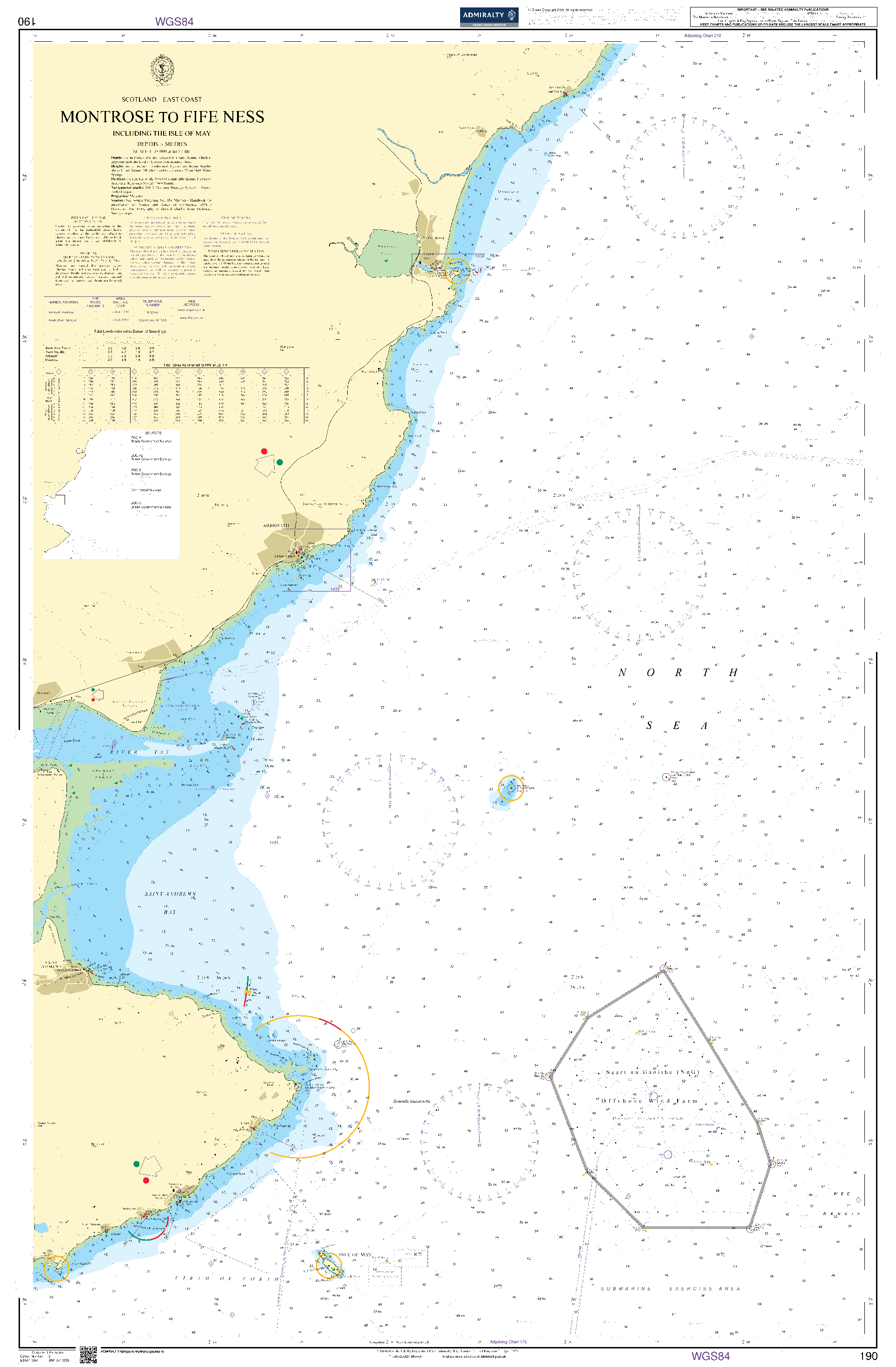 British Admiralty Nautical Chart 190: Montrose to Fife Ness including the Isle of May