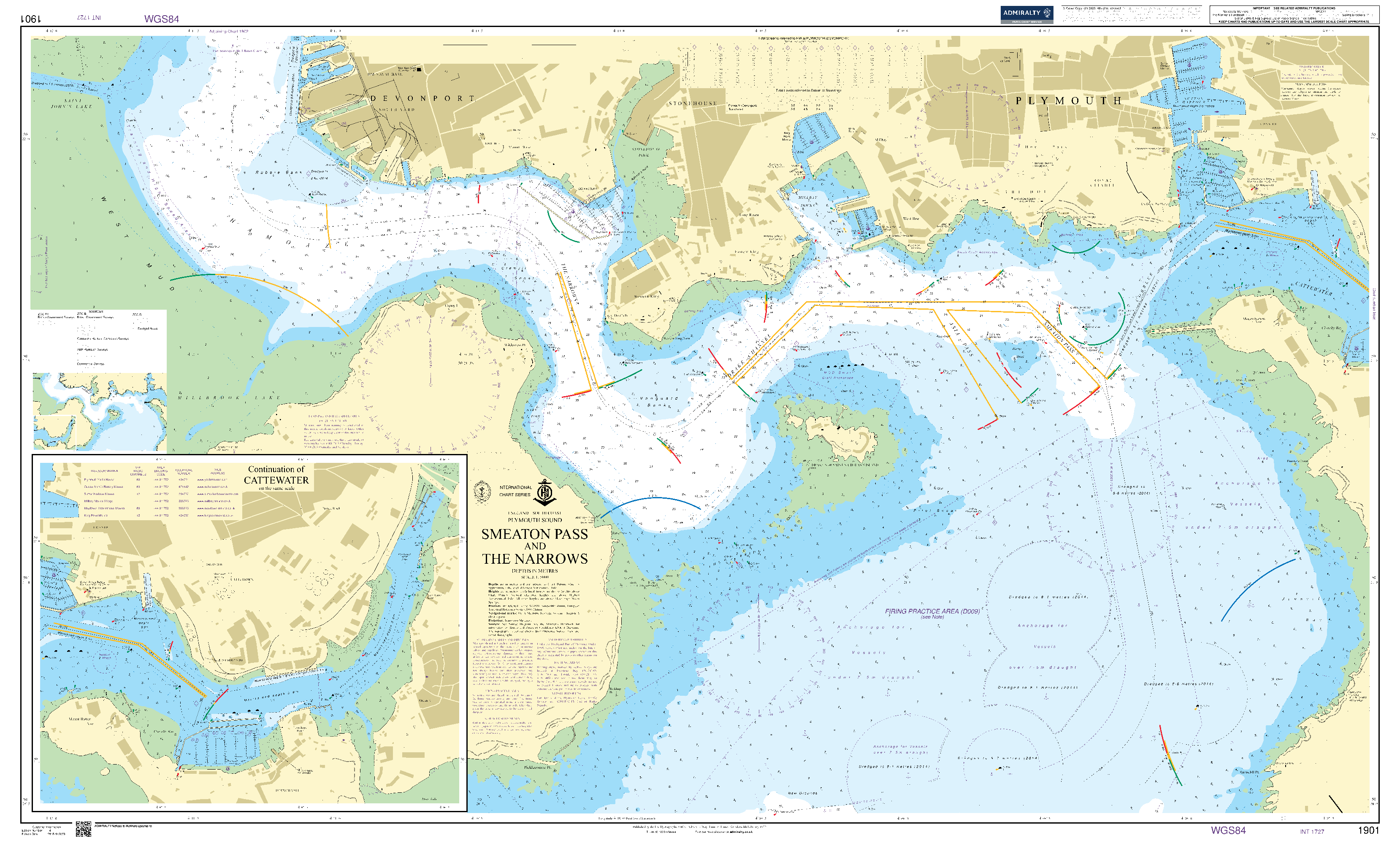 British Admiralty Nautical Chart 1901: England – South Coast, Plymouth Sound, Smeaton Pass and The Narrows