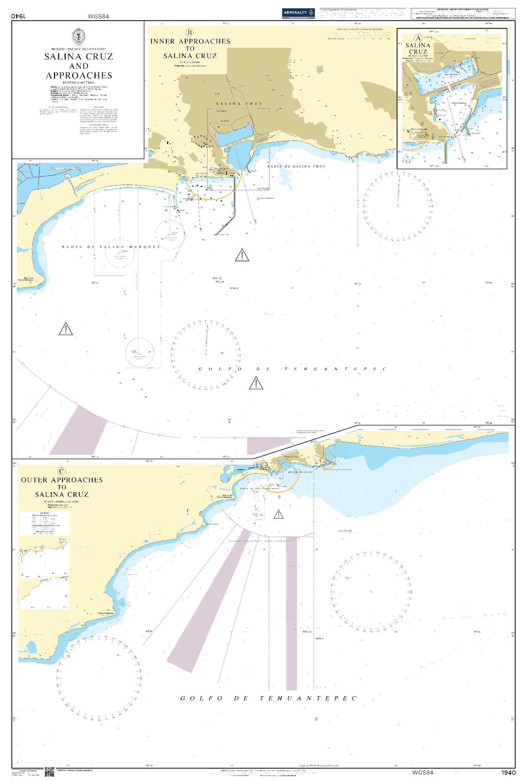 British Admiralty Nautical Chart 1940: Mexico - Pacific Ocean Coast, Salina Cruz and Approaches