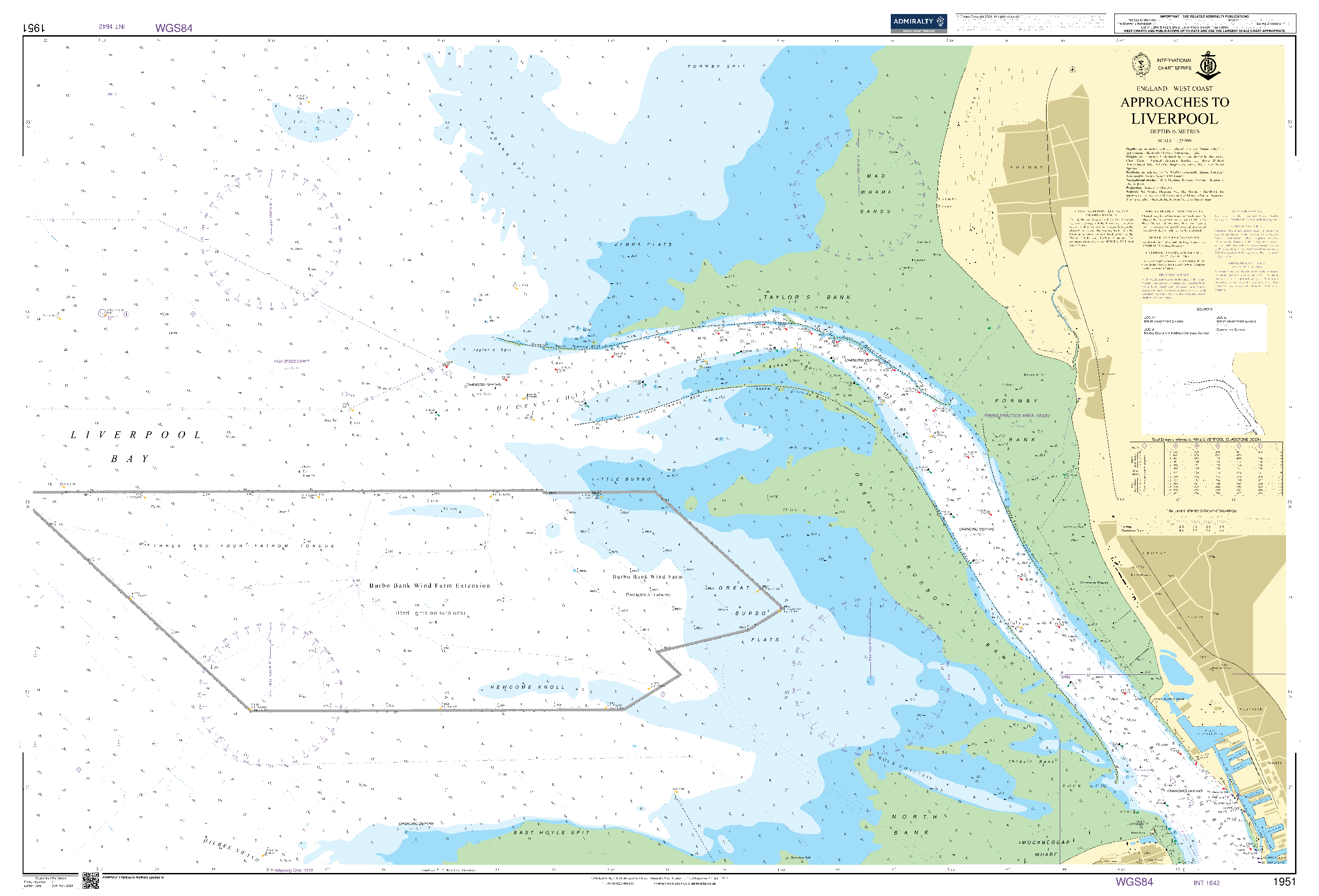British Admiralty Nautical Chart 1951: England - West Coast, Approaches to Liverpool