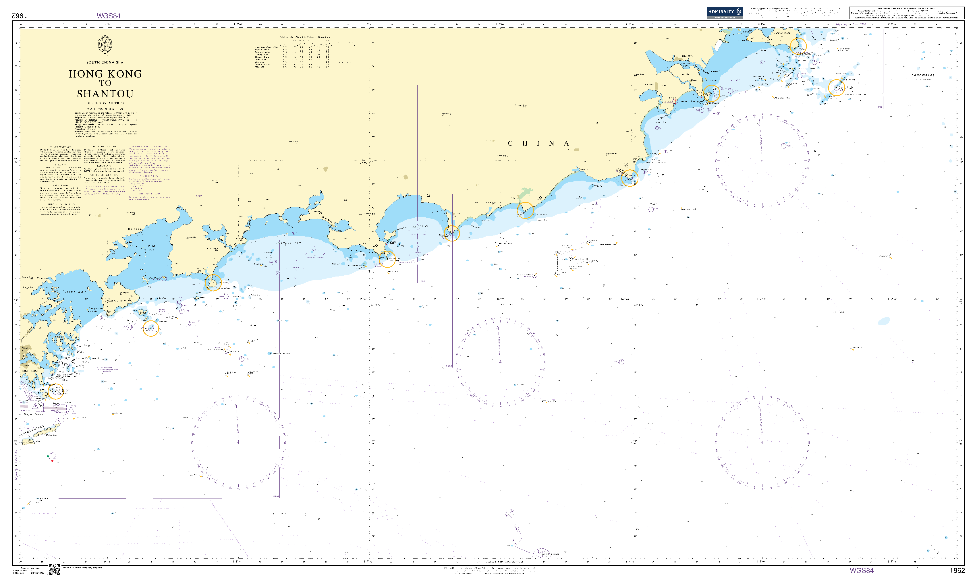 British Admiralty Nautical Chart 1962: Hong Kong to Shantou