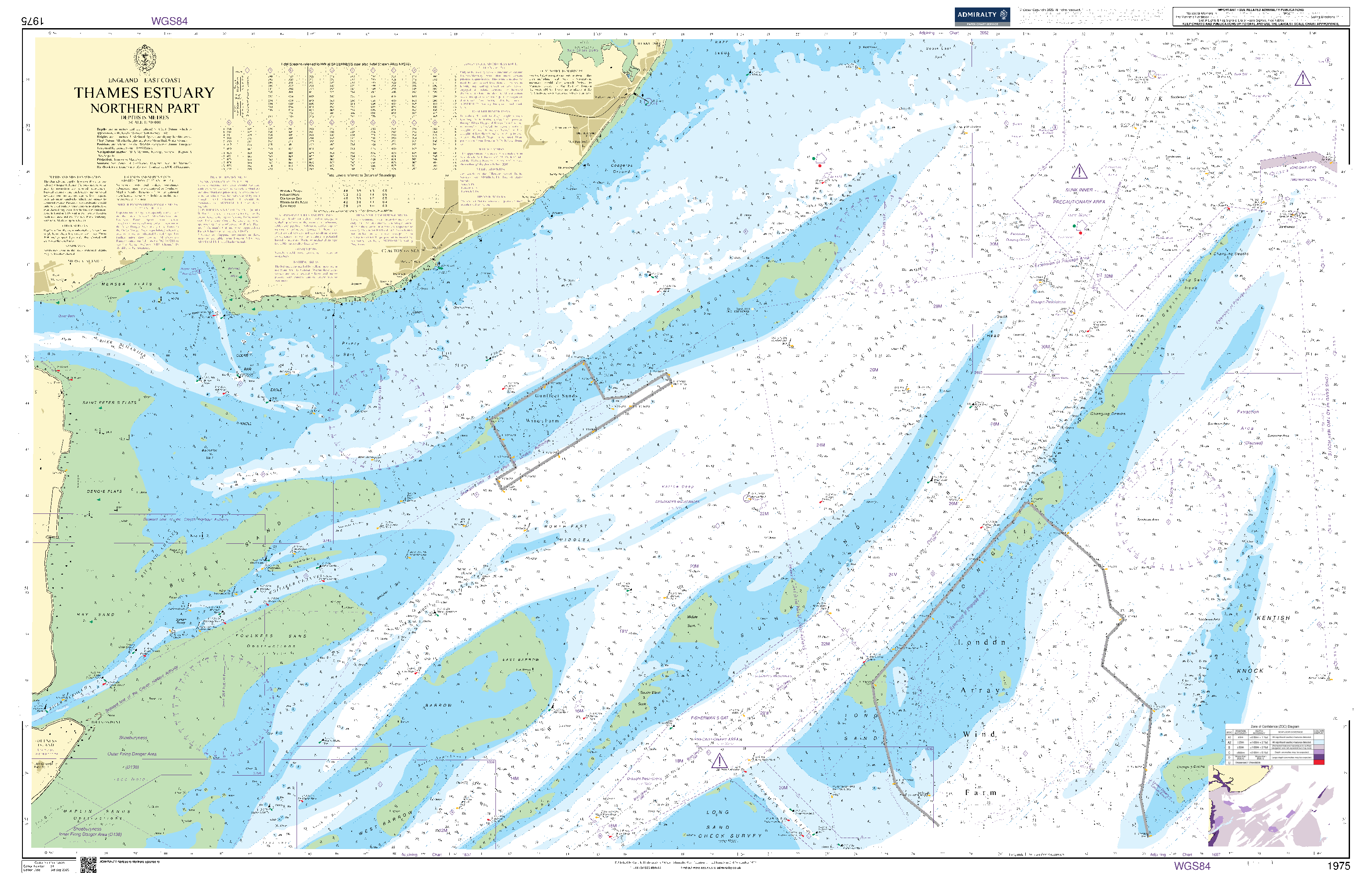 British Admiralty Nautical Chart 1975: England - East Coast, Thames Estuary Northern Part