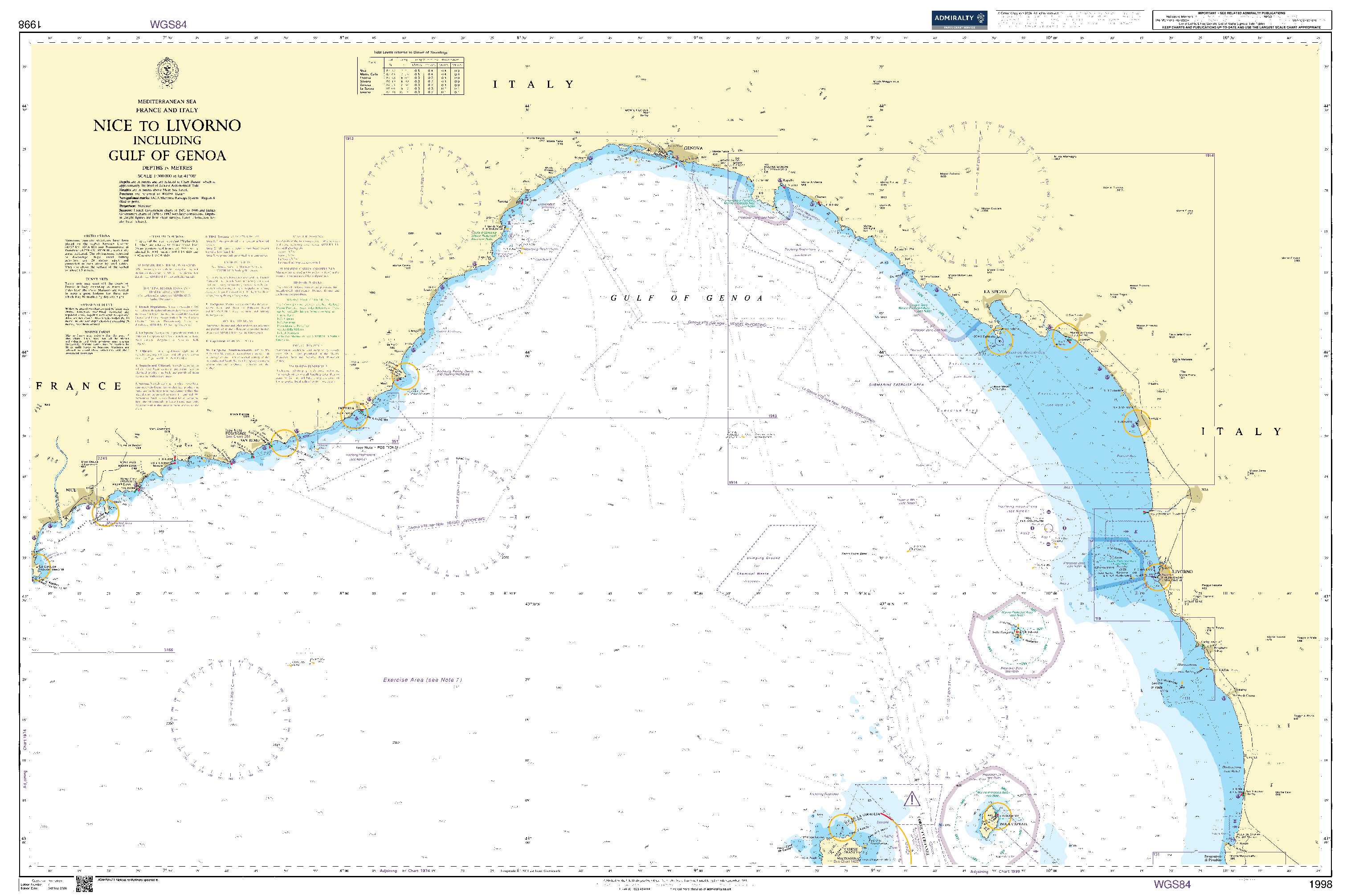 British Admiralty Nautical Chart 1998: Mediterranean Sea, France and Italy, Nice to Livorno including Gulf of Genoa