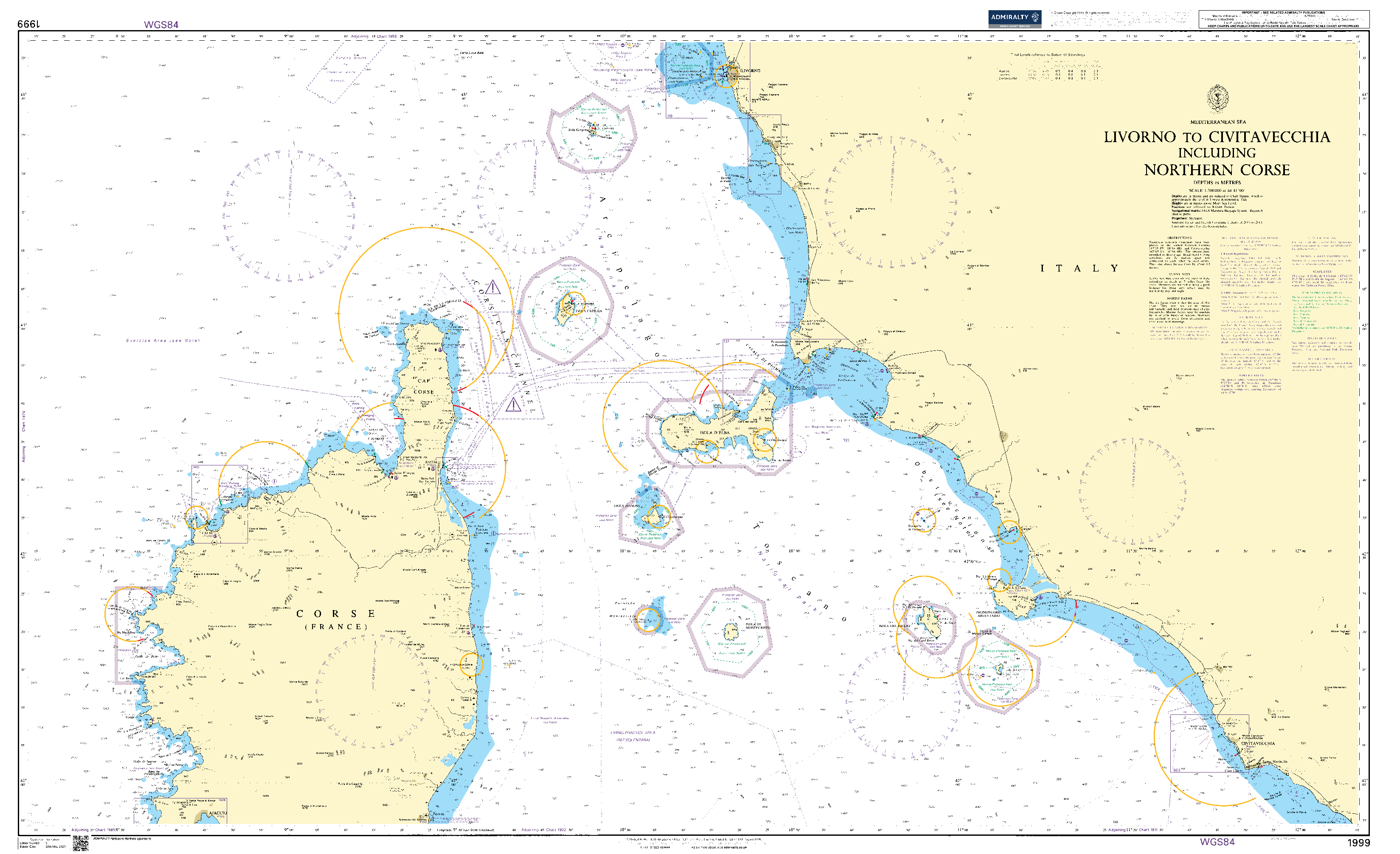 British Admiralty Nautical Chart 1999: Mediterranean Sea, Livorno to Civitavecchia including Northern Corse