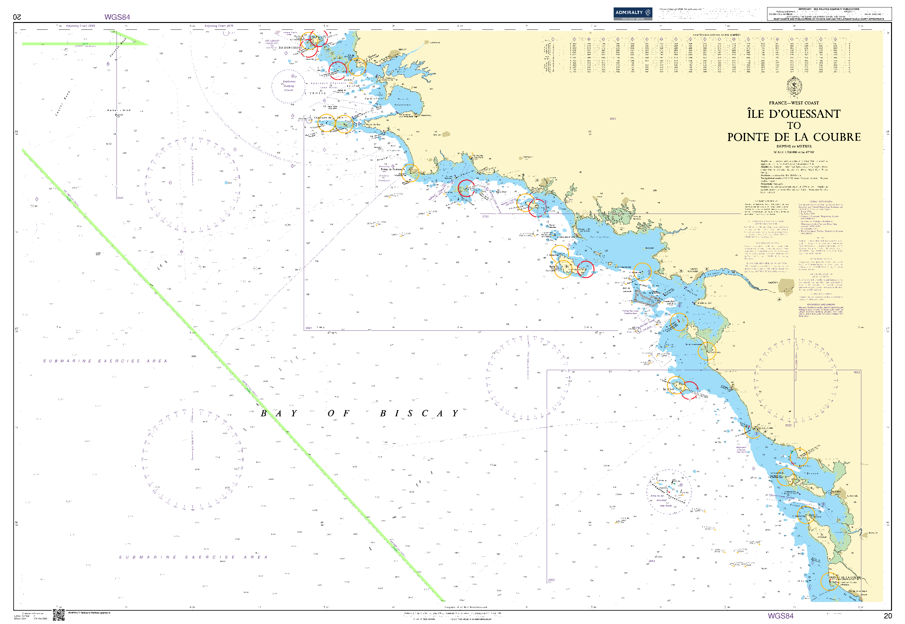 British Admiralty Nautical Chart 20: France – West Coast, Île d'Ouessant to Pointe de la Coubre