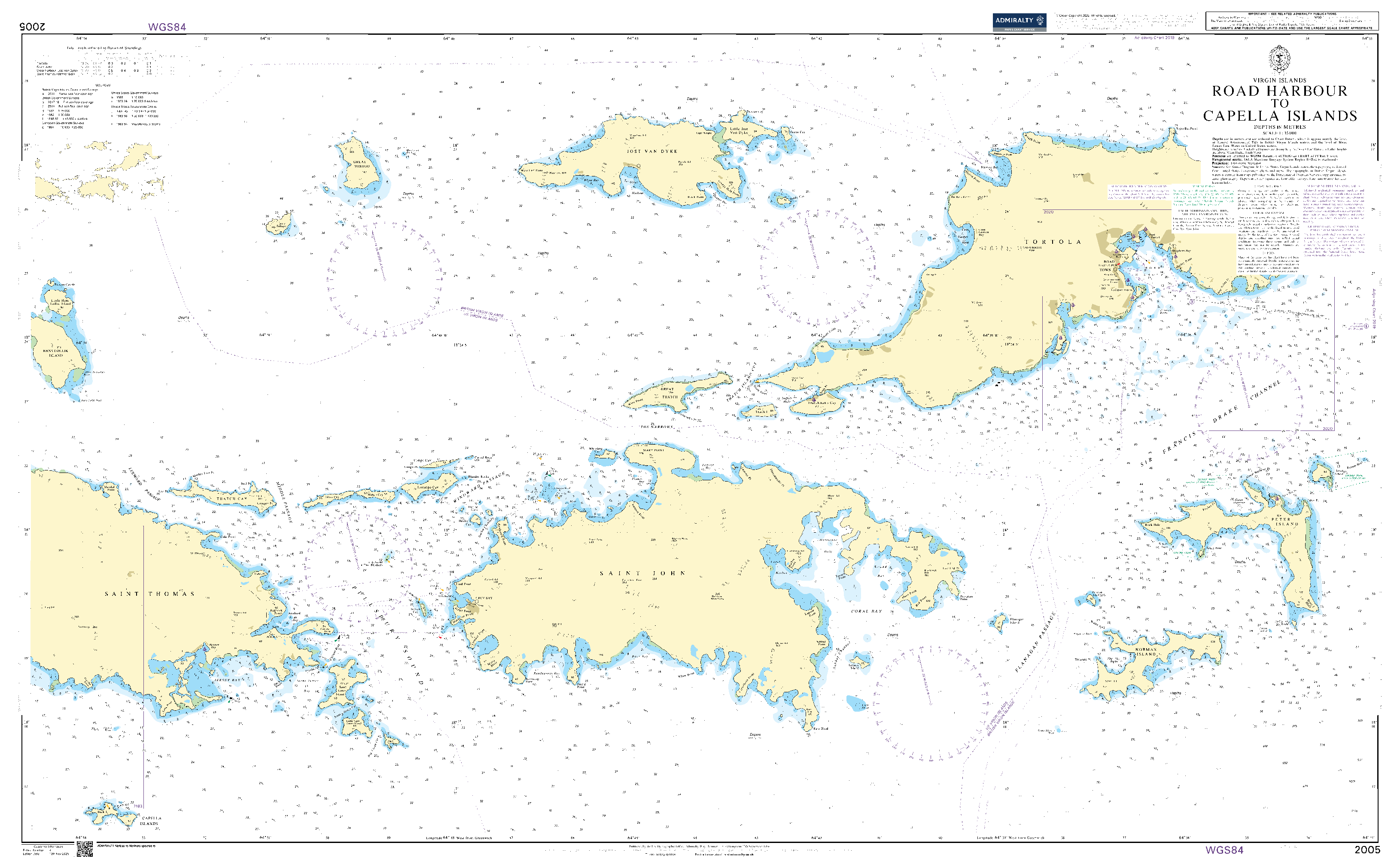 British Admiralty Nautical Chart 2005: Virgin Islands, Road Harbour to Capella Islands