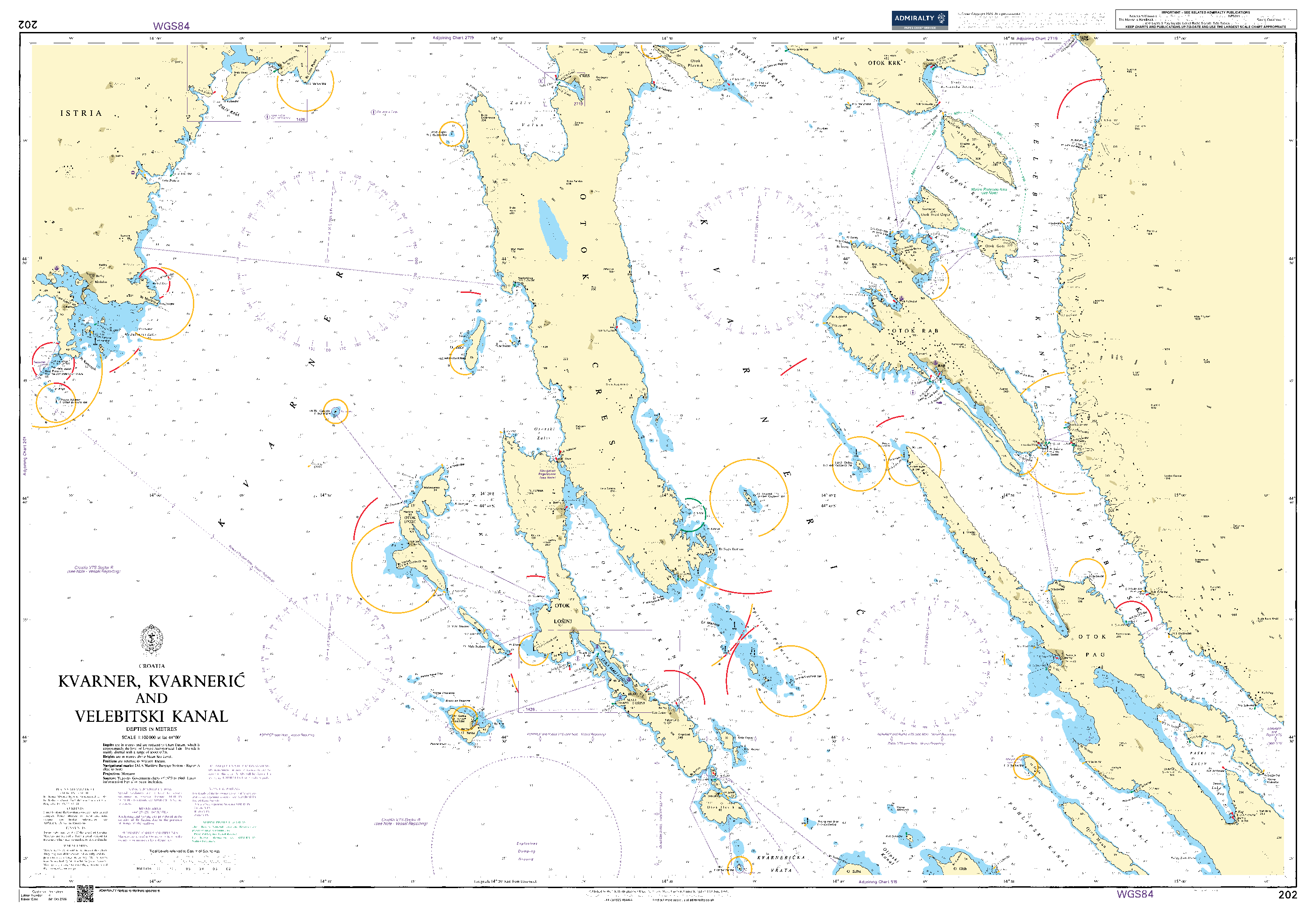 British Admiralty Nautical Chart 202: Croatia, Kvarner, Kvarnerić and Velebitski Kanal