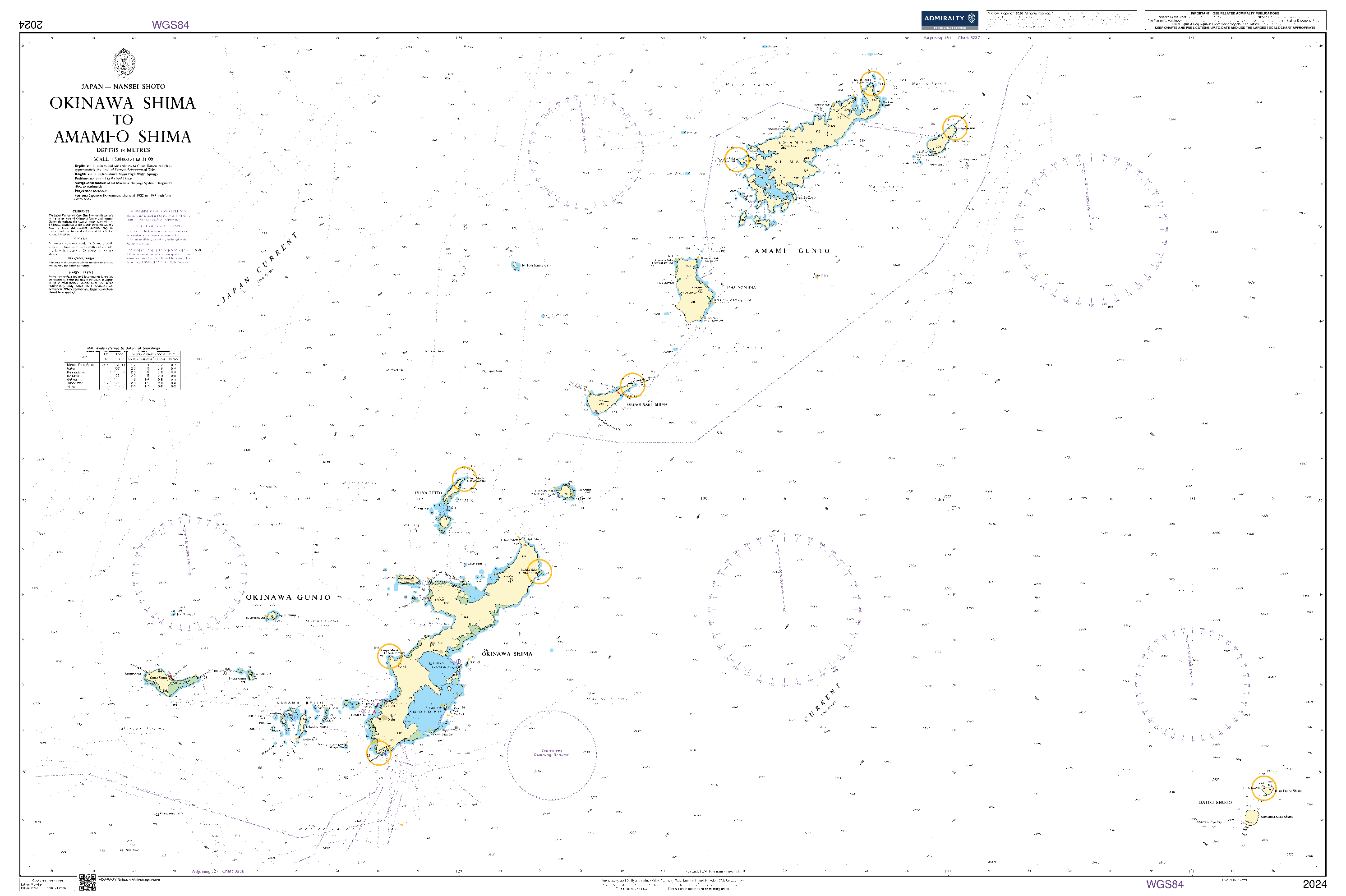 British Admiralty Nautical Chart 2024: Okinawa Shima to Amami-O Shima