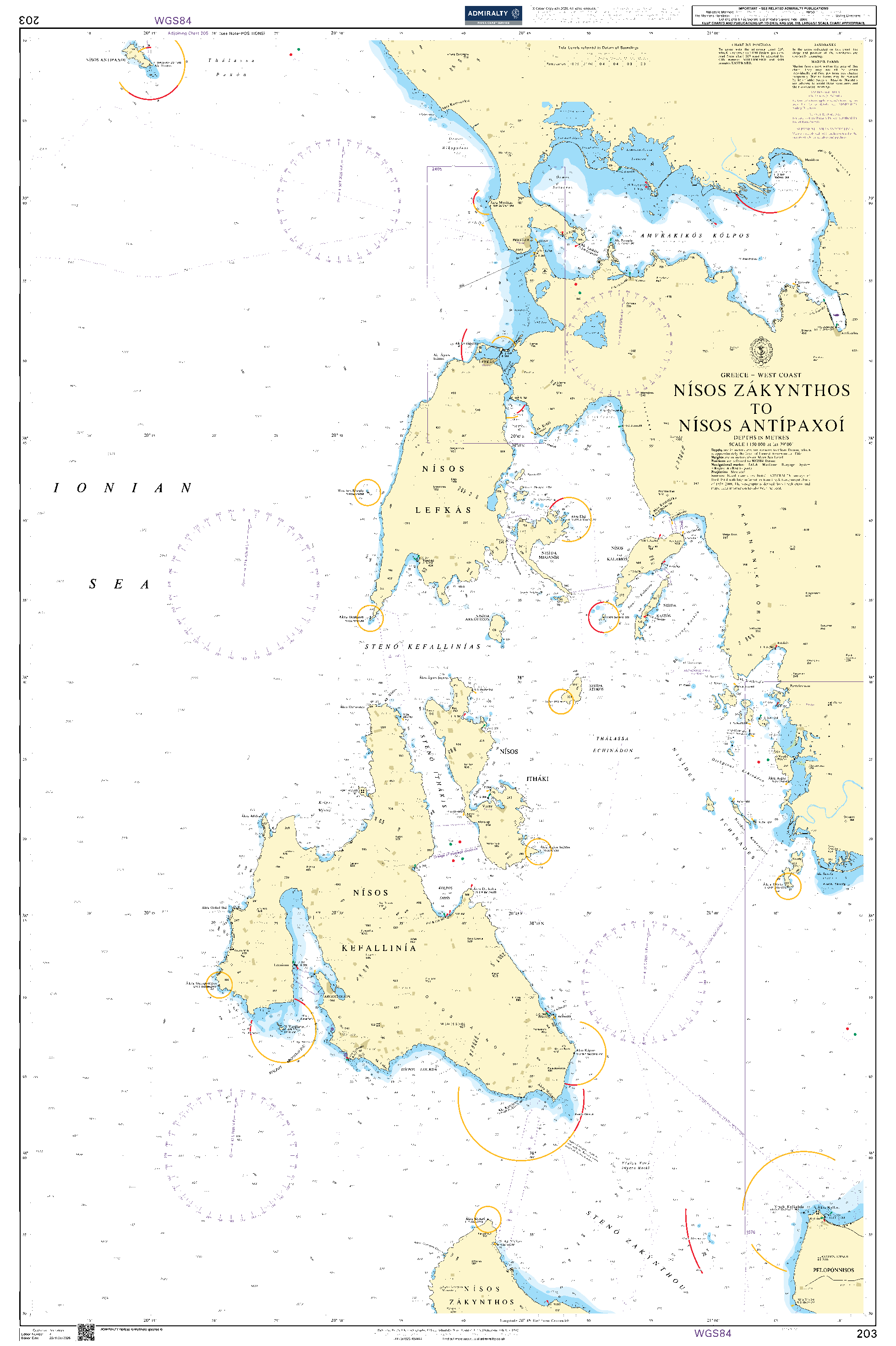 British Admiralty Nautical Chart 203: Nisos Zakynthos to Nisos Paxoi