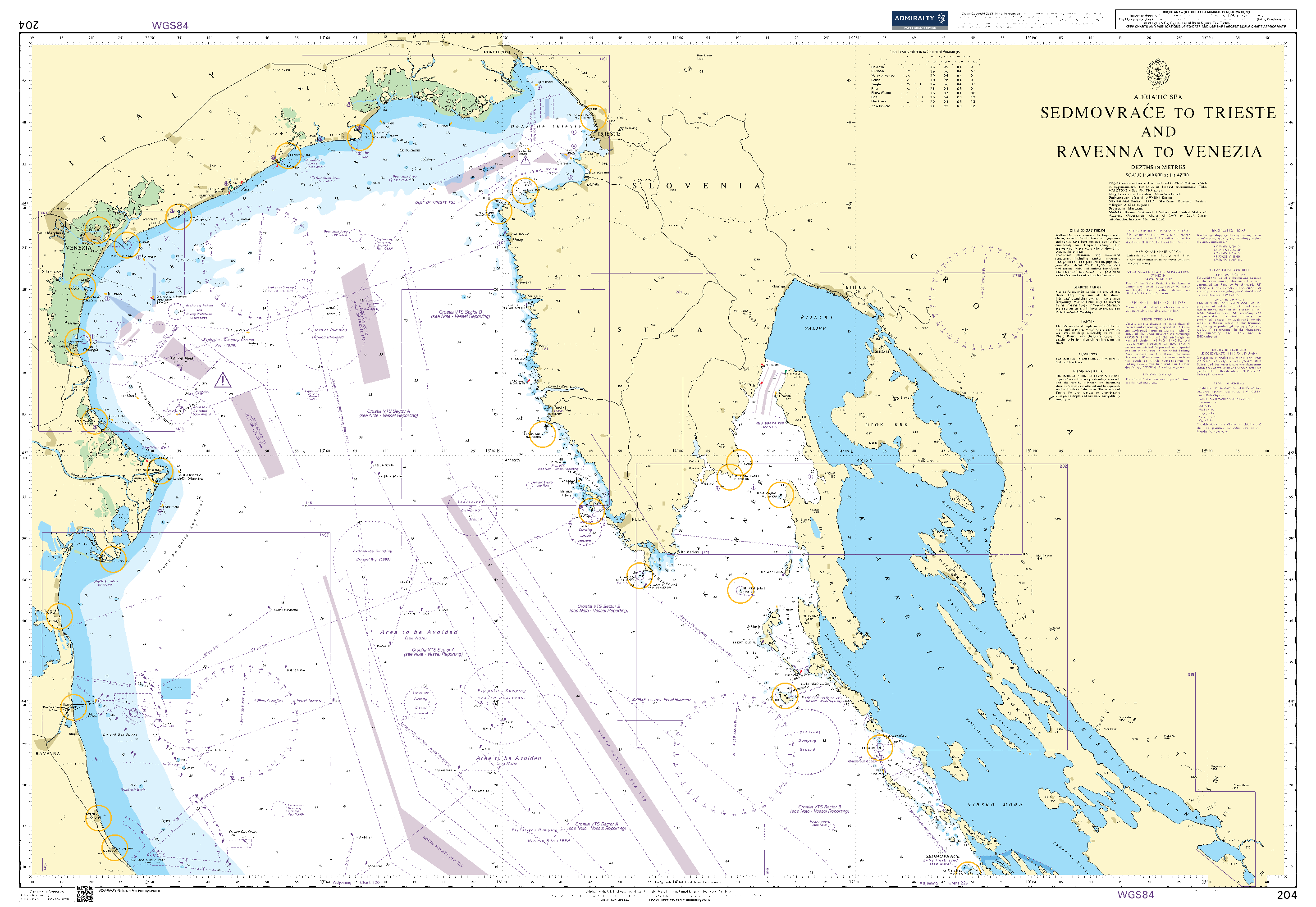 British Admiralty Nautical Chart 204: Adriatic Sea, Sedmovrace to Trieste and Ravenna to Venezia