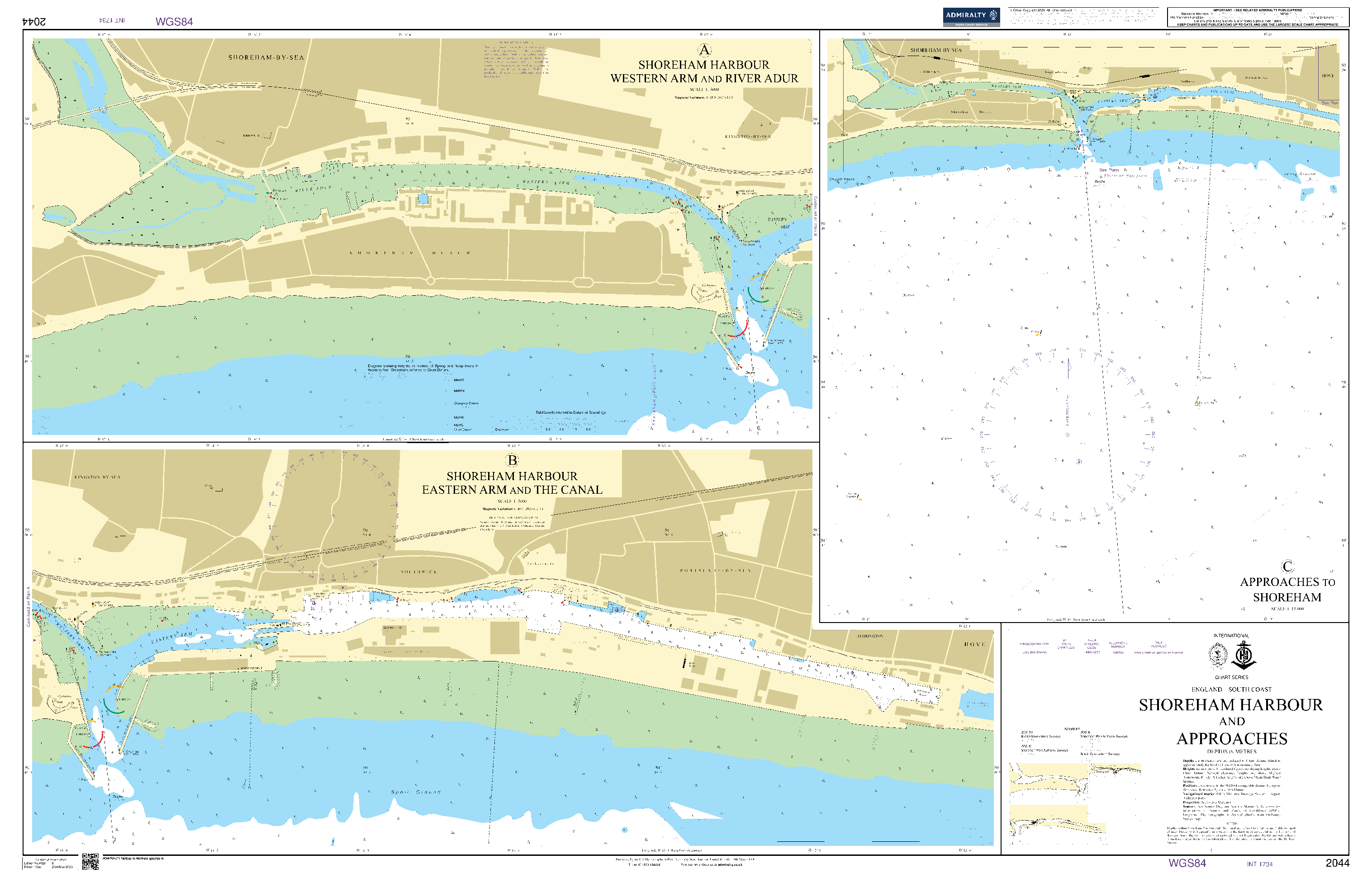 British Admiralty Nautical Chart 2044: England - South Coast, Shoreham Harbour and Approaches