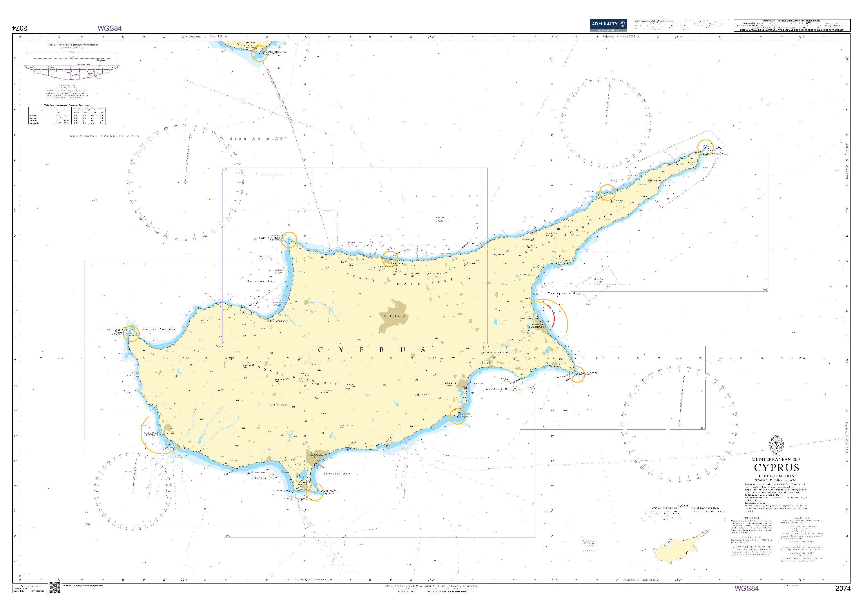 British Admiralty Nautical Chart 2074: Cyprus