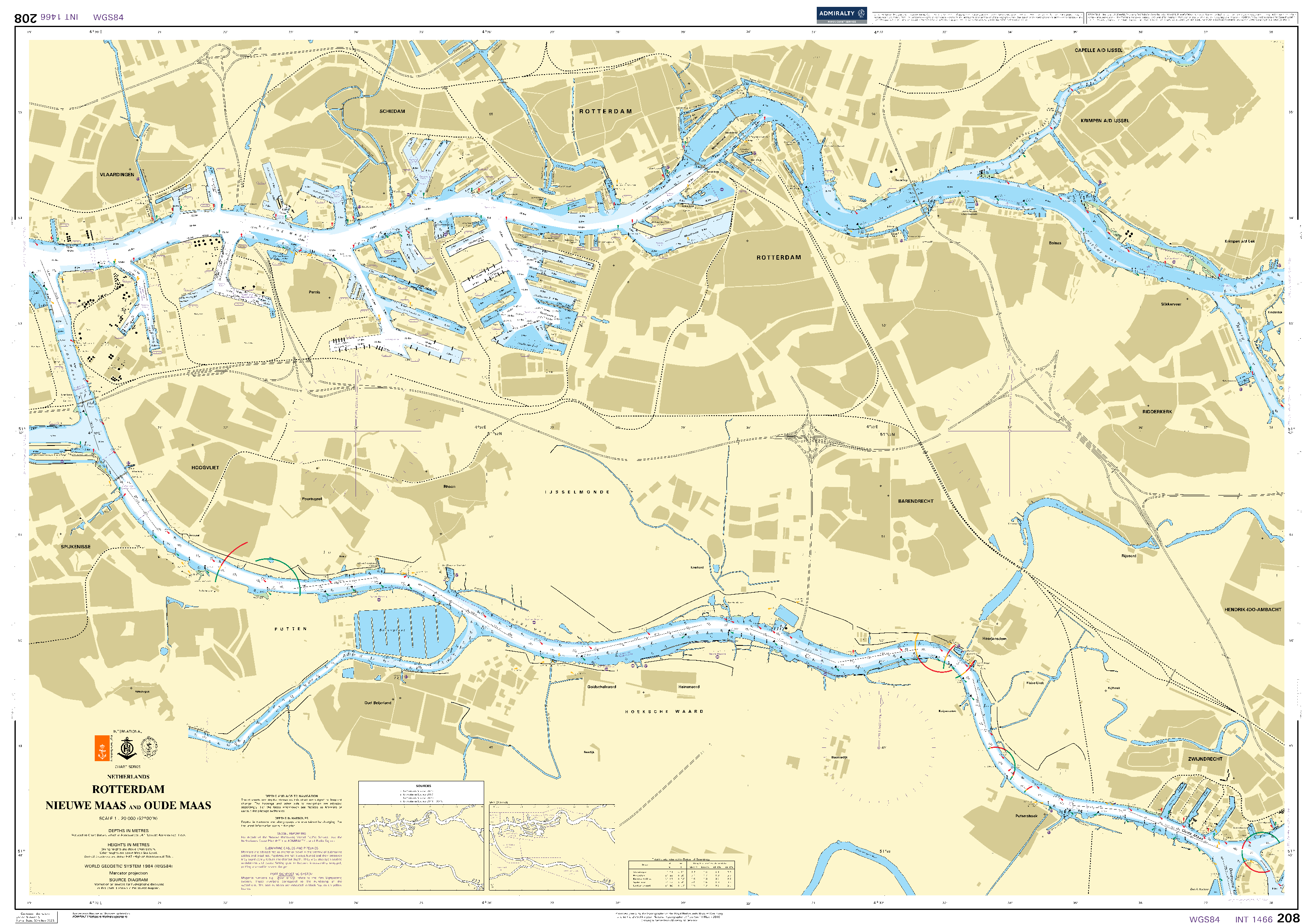 British Admiralty Nautical Chart 208: Netherlands, Rotterdam, Nieuwe Maas and Oude Maas