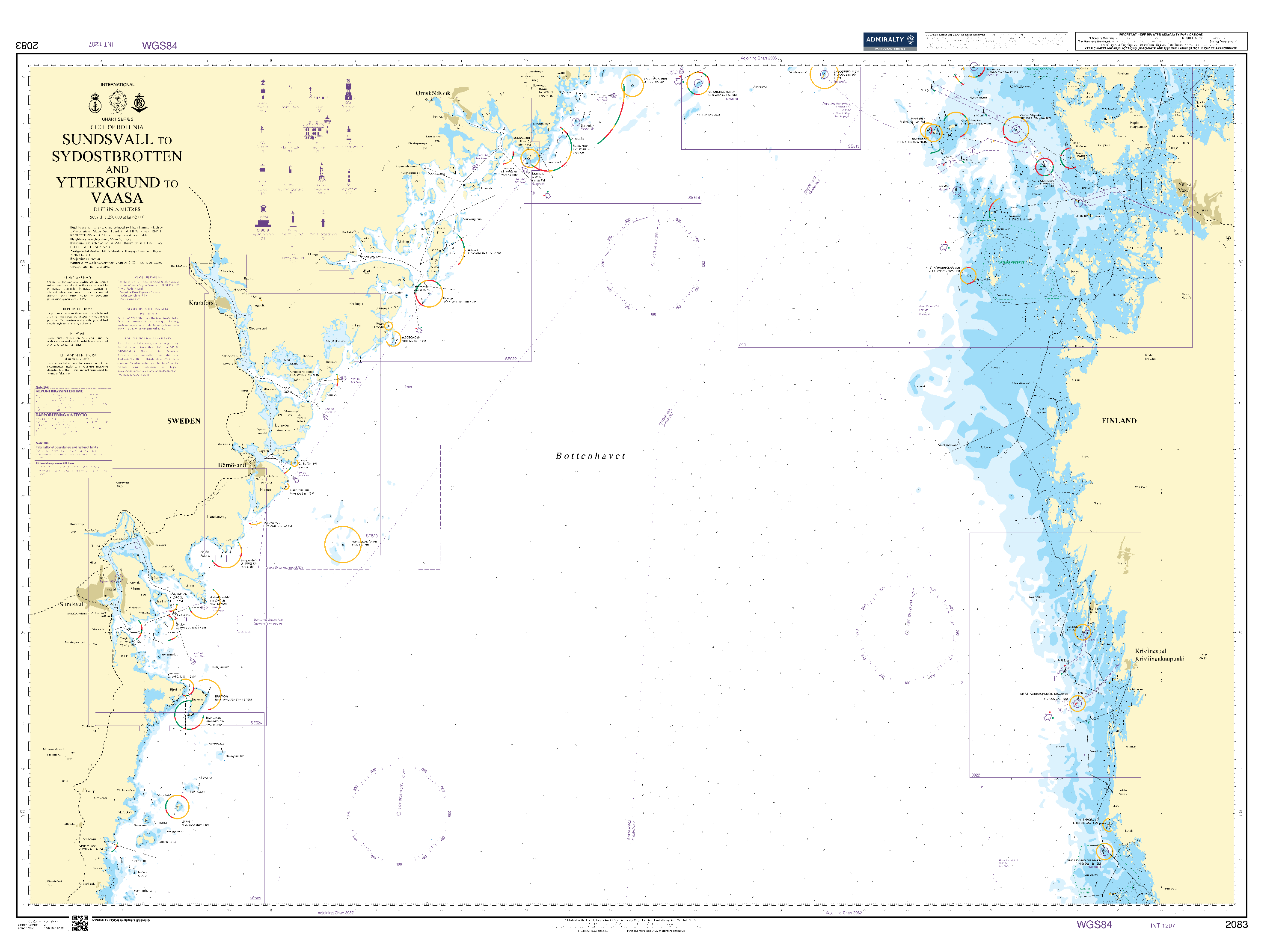 British Admiralty Nautical Chart 2083: Sundsvall to Sydostbrotten and Yttergrund to Vaasa