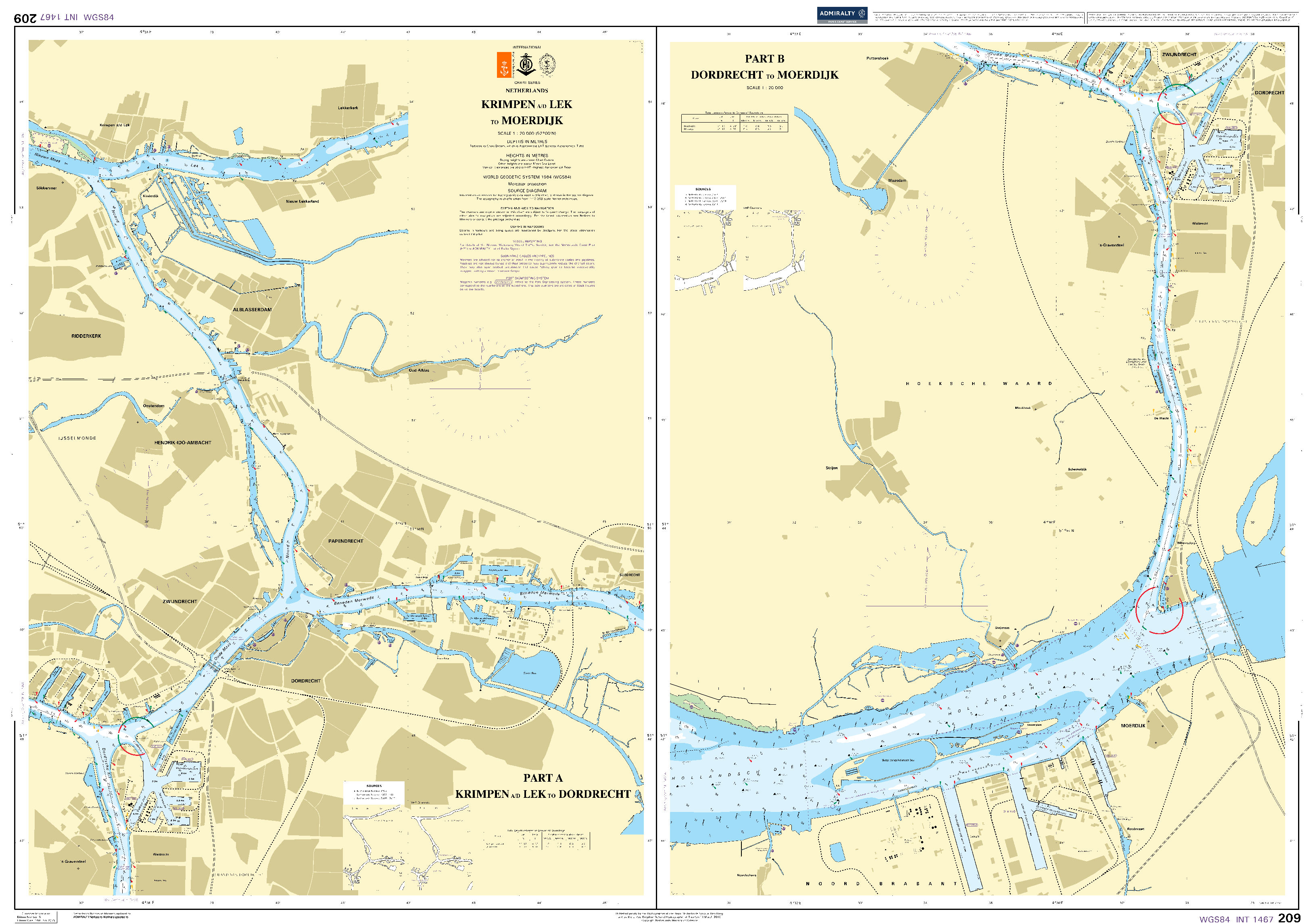 British Admiralty Nautical Chart 209: Netherlands, Krimpen A/D Lek to Moerdijk