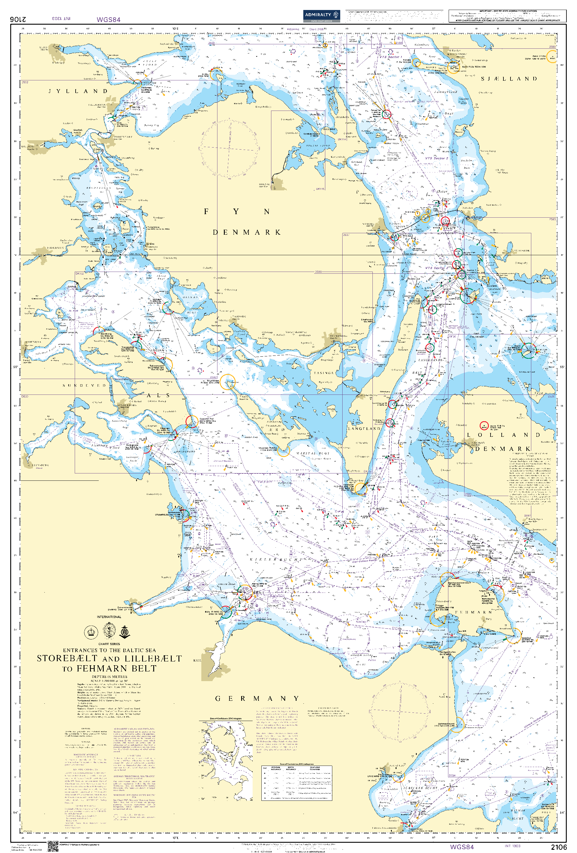 British Admiralty Nautical Chart 2106: Storebaelt and Lillebaelt to Fehmarn Belt