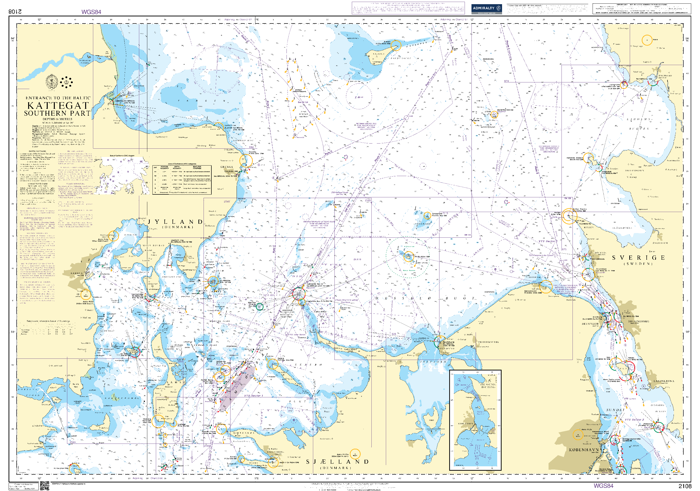 British Admiralty Nautical Chart 2108: Entrance to the Baltic, Kattegat, Southern Part