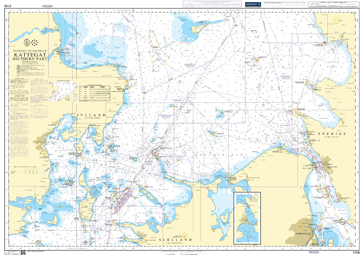 British Admiralty Nautical Chart 2108: Entrance to the Baltic, Kattegat ...